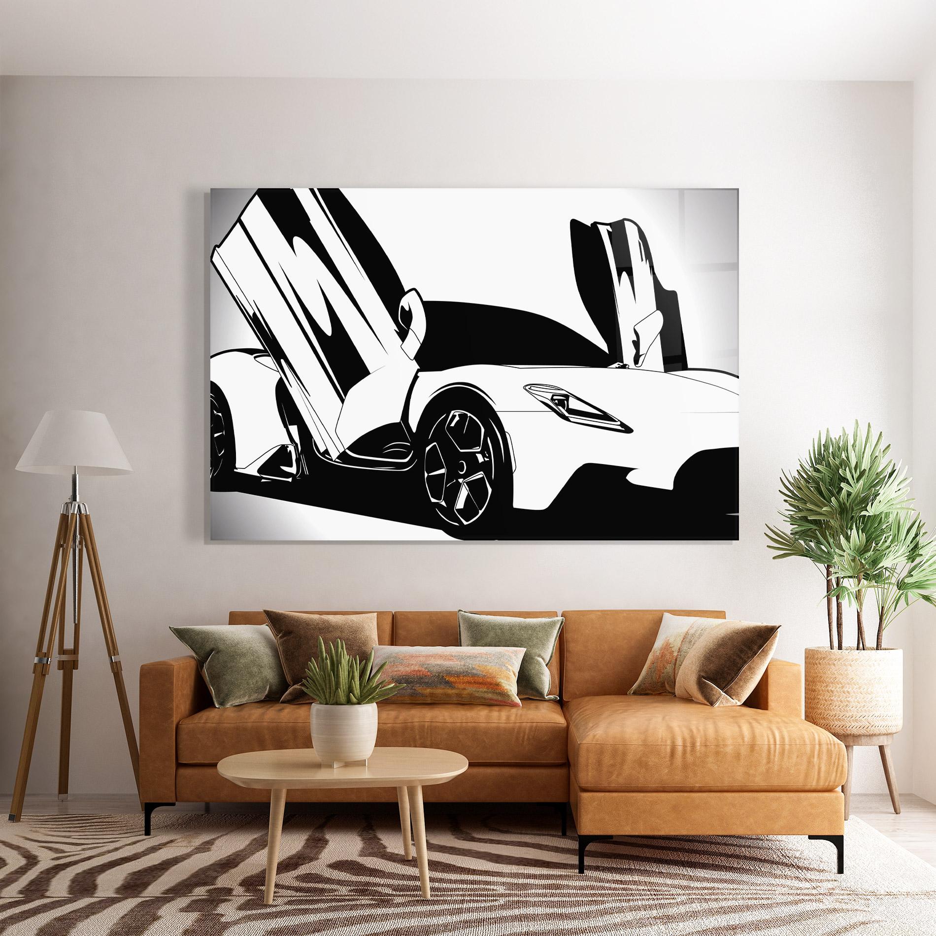 Üvegkép Black White Car mockup 7