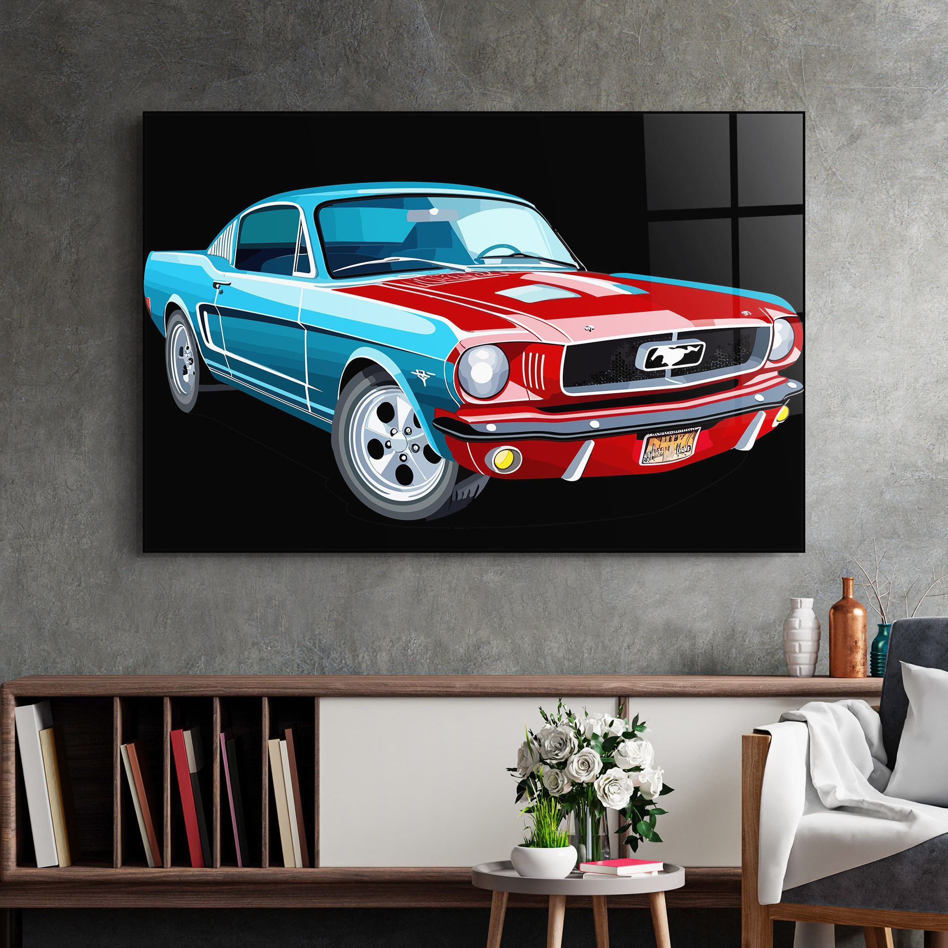 Blue Red Mustang mockup 2