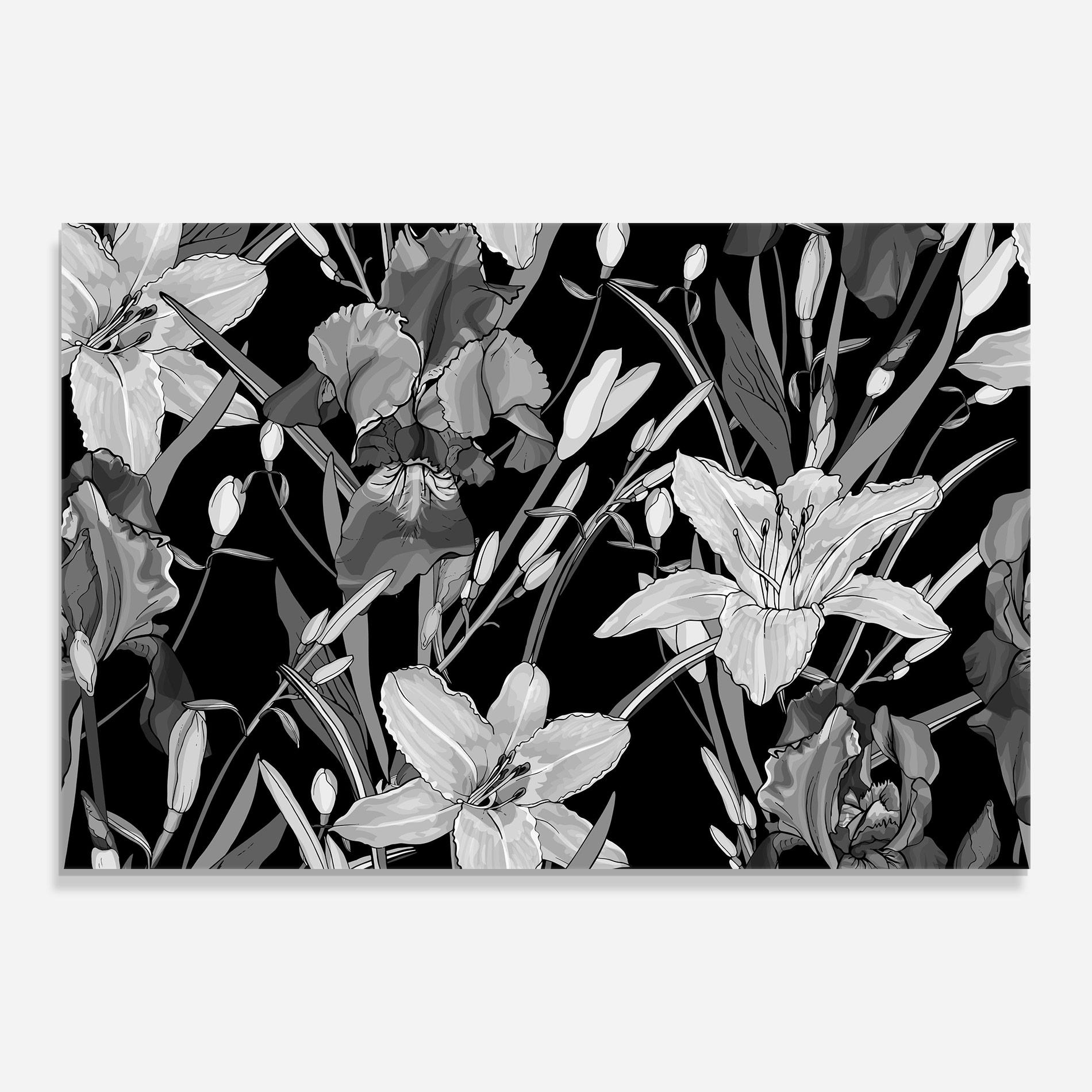 Üvegkép Grey Flowers Art mockup 0
