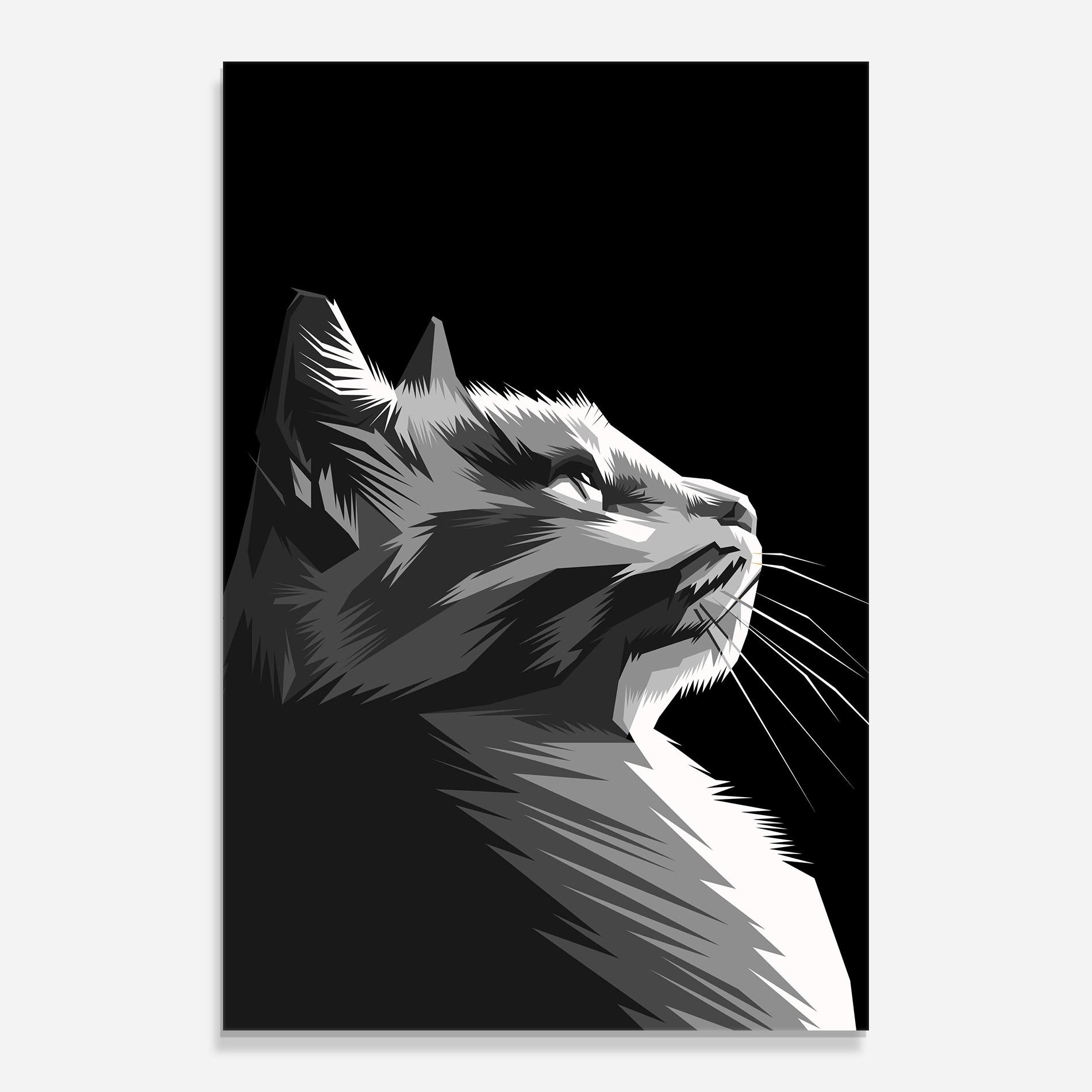 Üvegkép Grey Cat On Black mockup 0