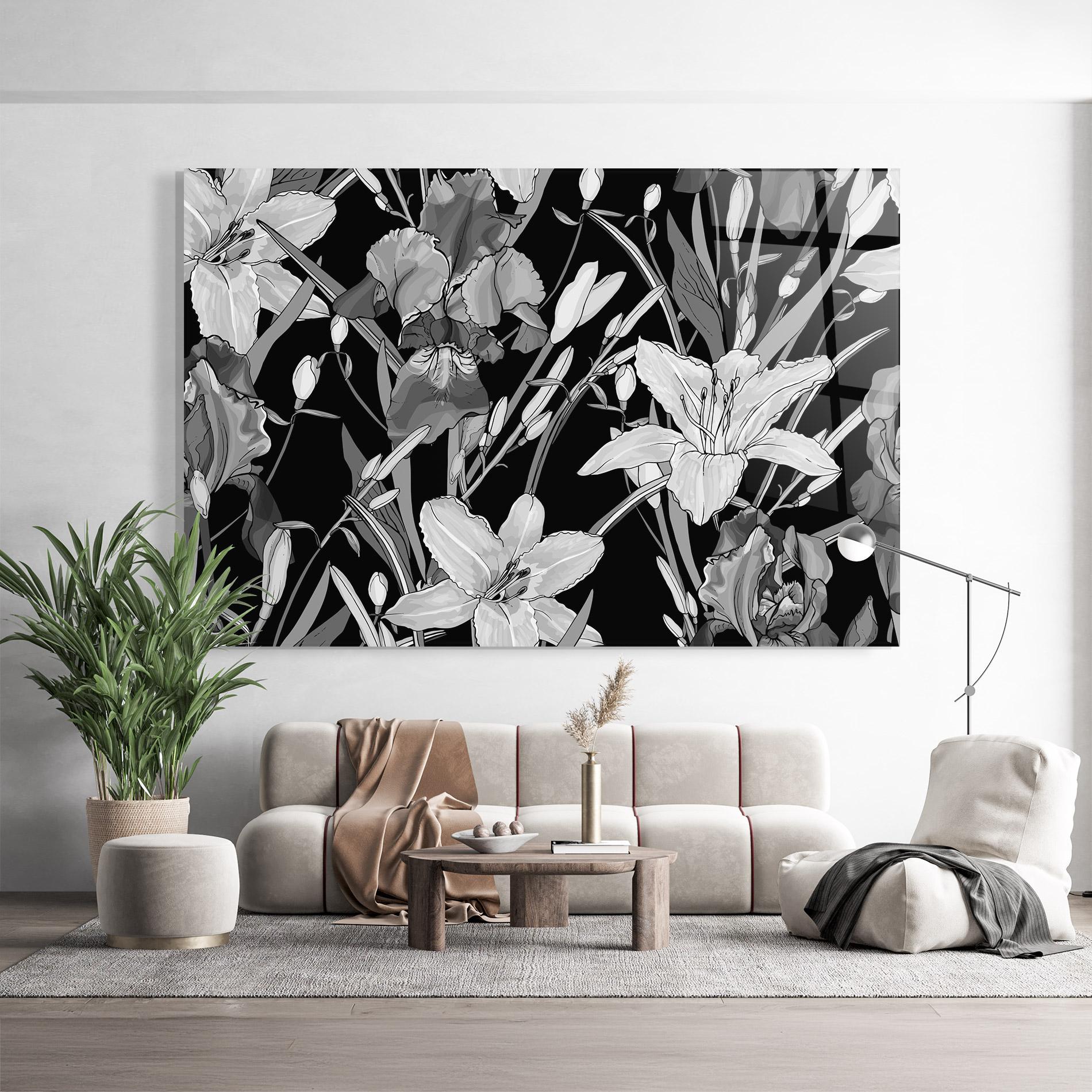 Üvegkép Grey Flowers Art mockup 9