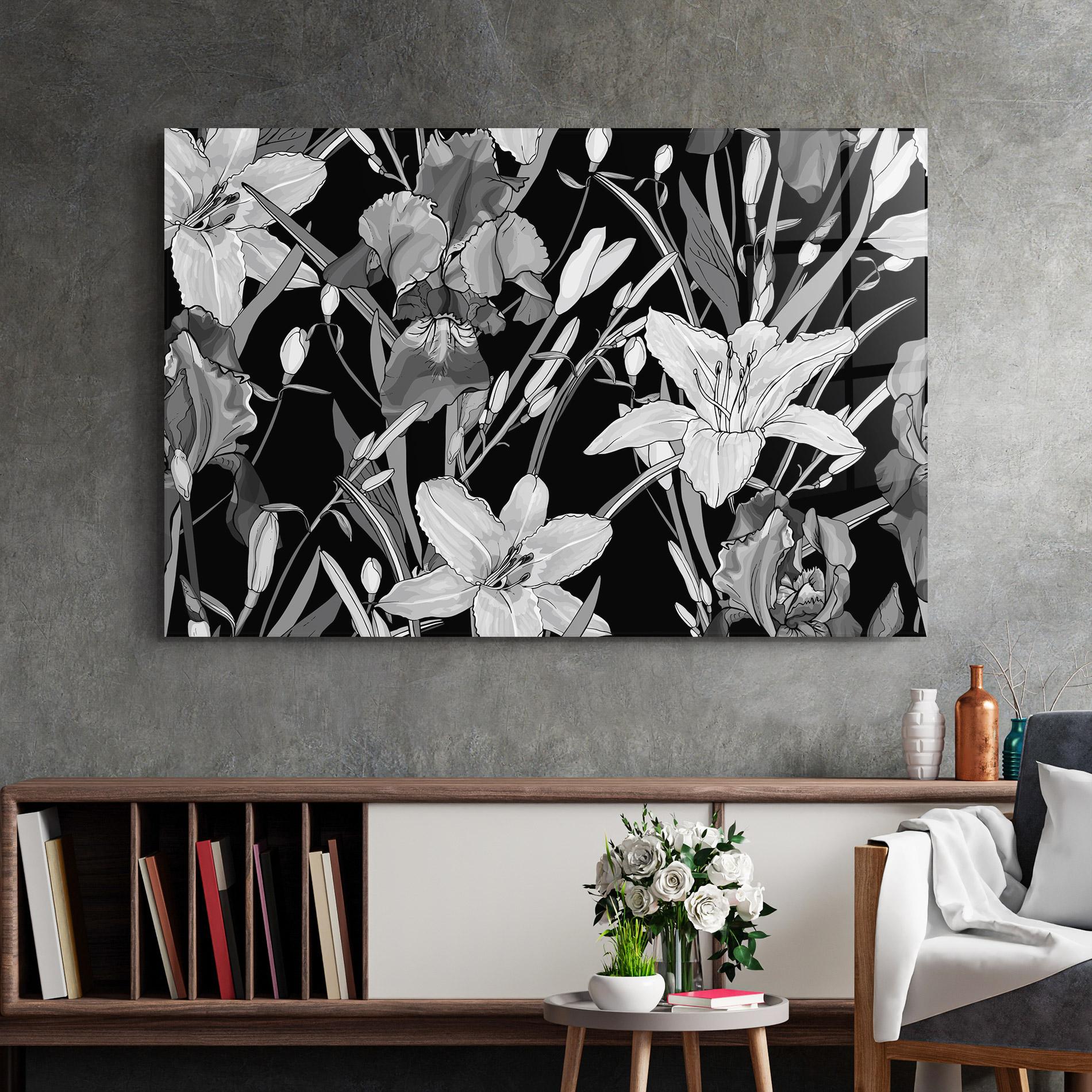 Üvegkép Grey Flowers Art mockup 2