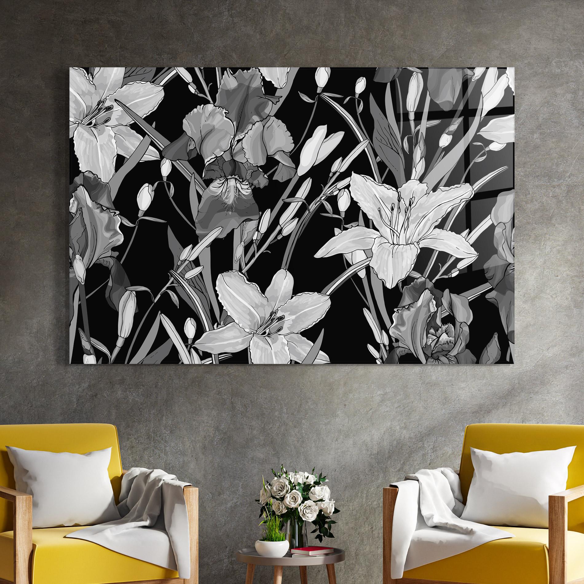 Üvegkép Grey Flowers Art mockup 4