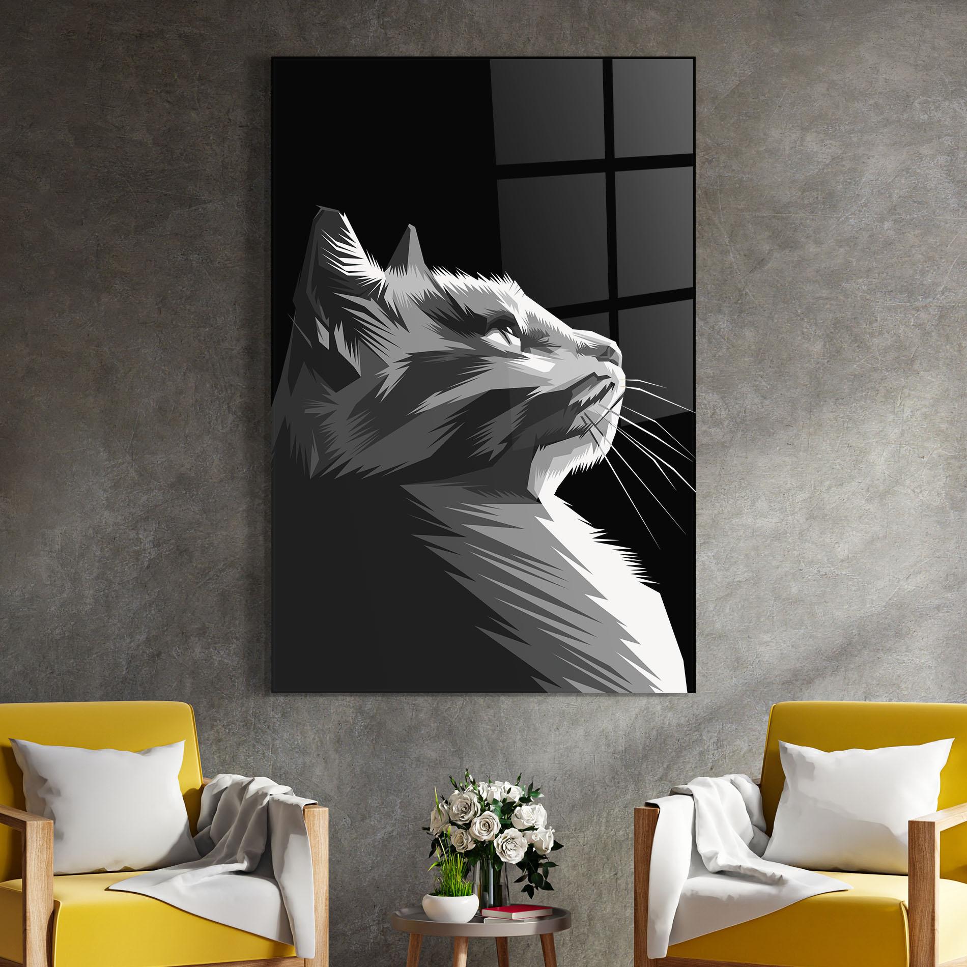 Üvegkép Grey Cat On Black mockup 4
