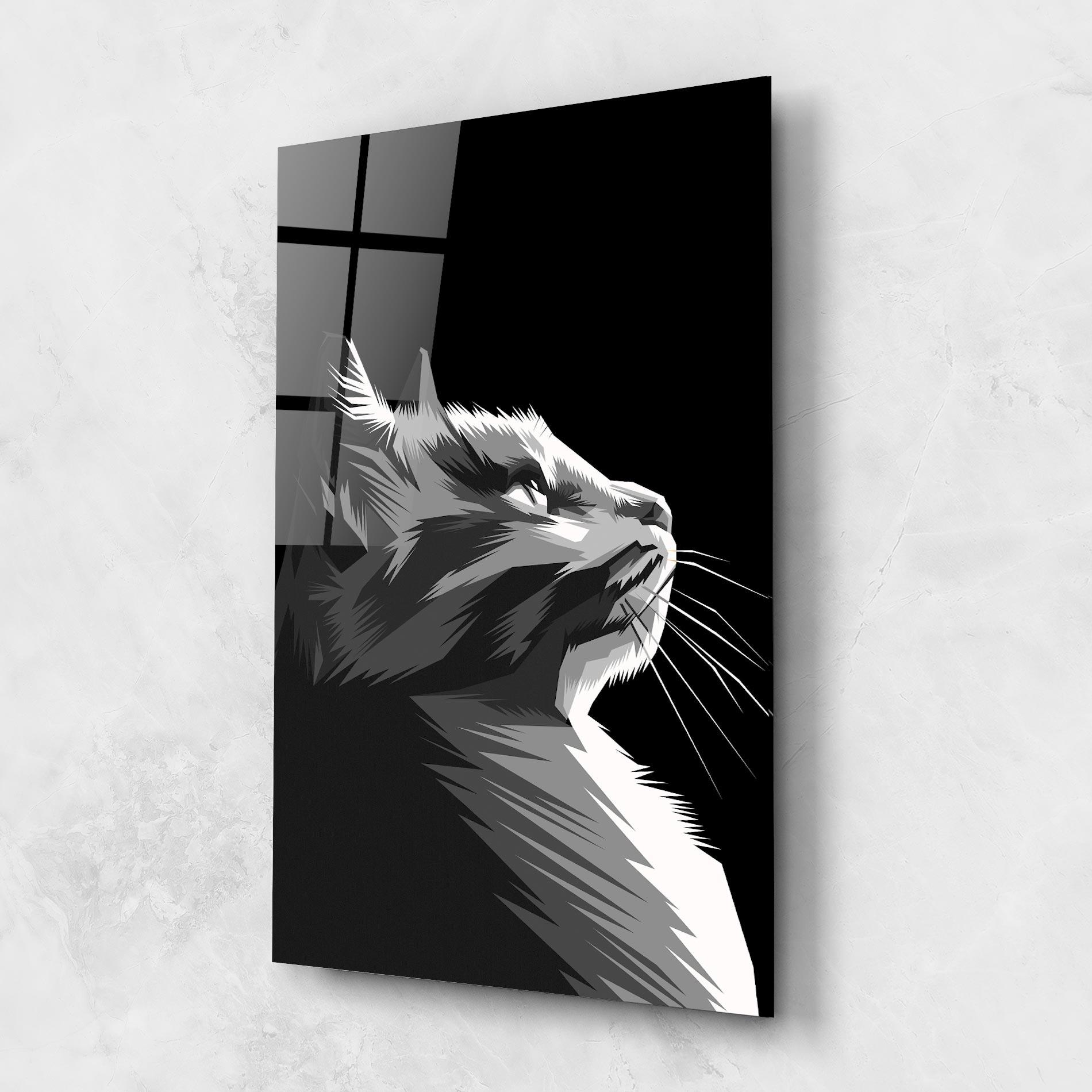 Üvegkép Grey Cat On Black mockup 1
