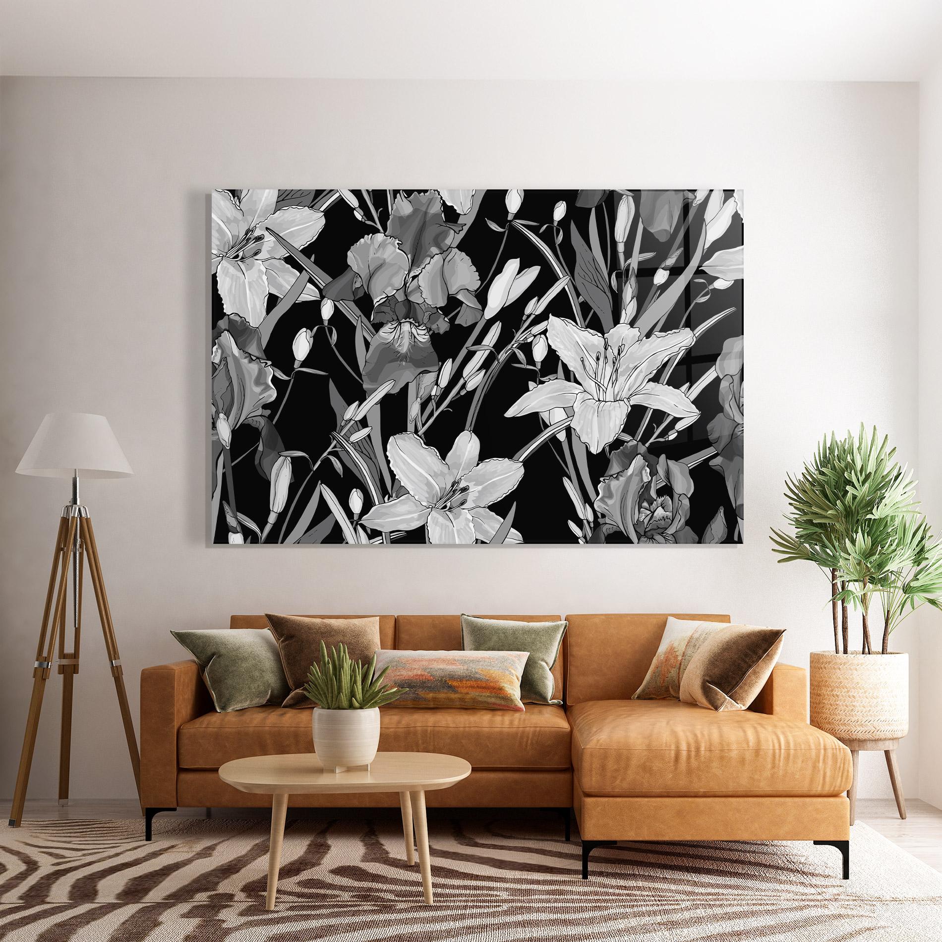 Üvegkép Grey Flowers Art mockup 7