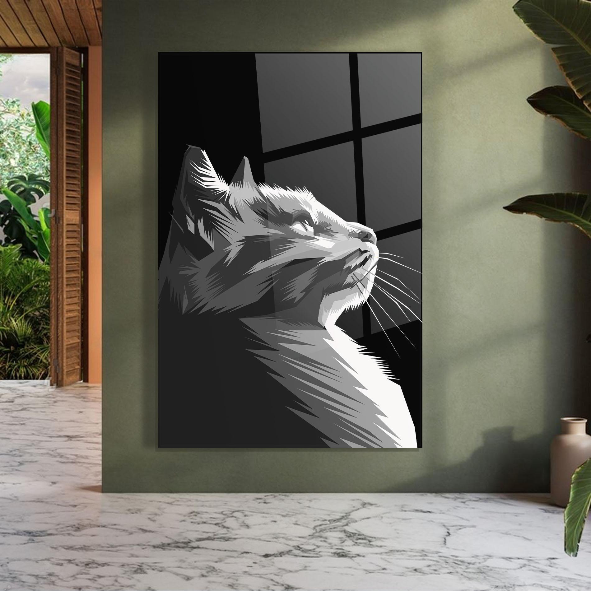 Üvegkép Grey Cat On Black mockup 7