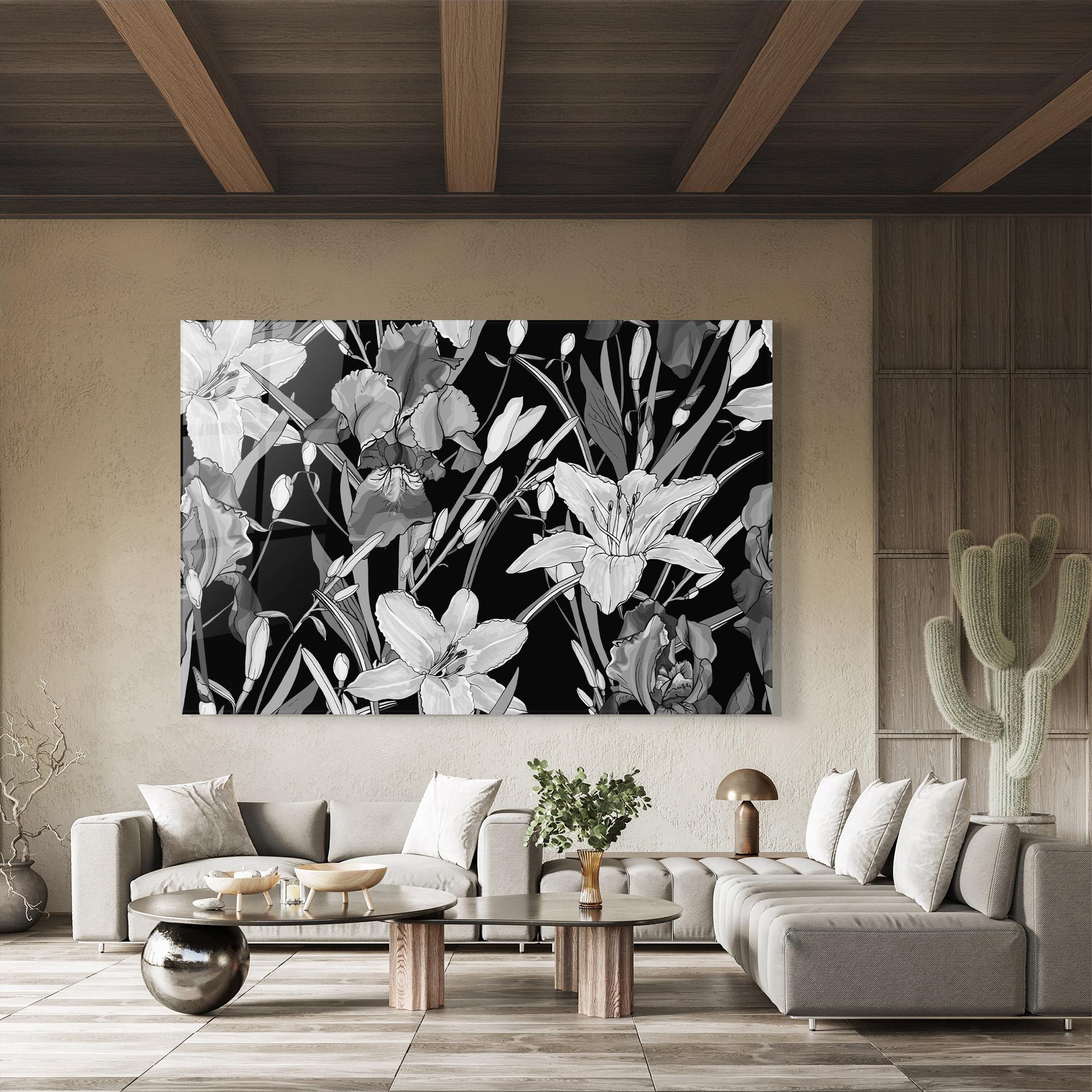 Üvegkép Grey Flowers Art mockup 8