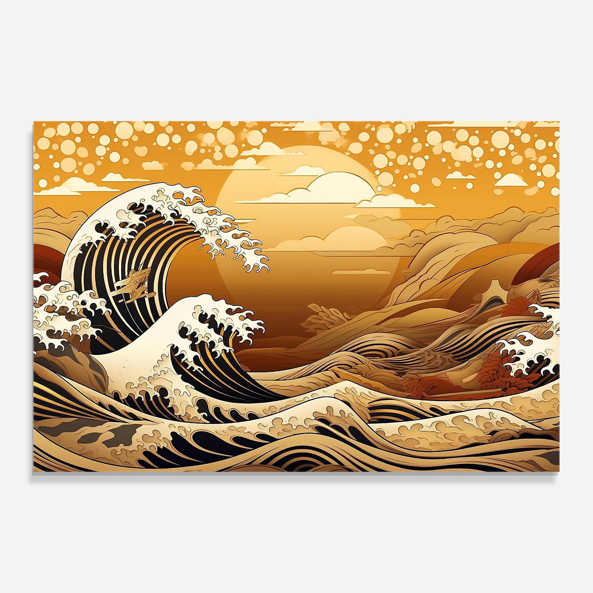Üvegkép Black Yellow Waves mockup 0