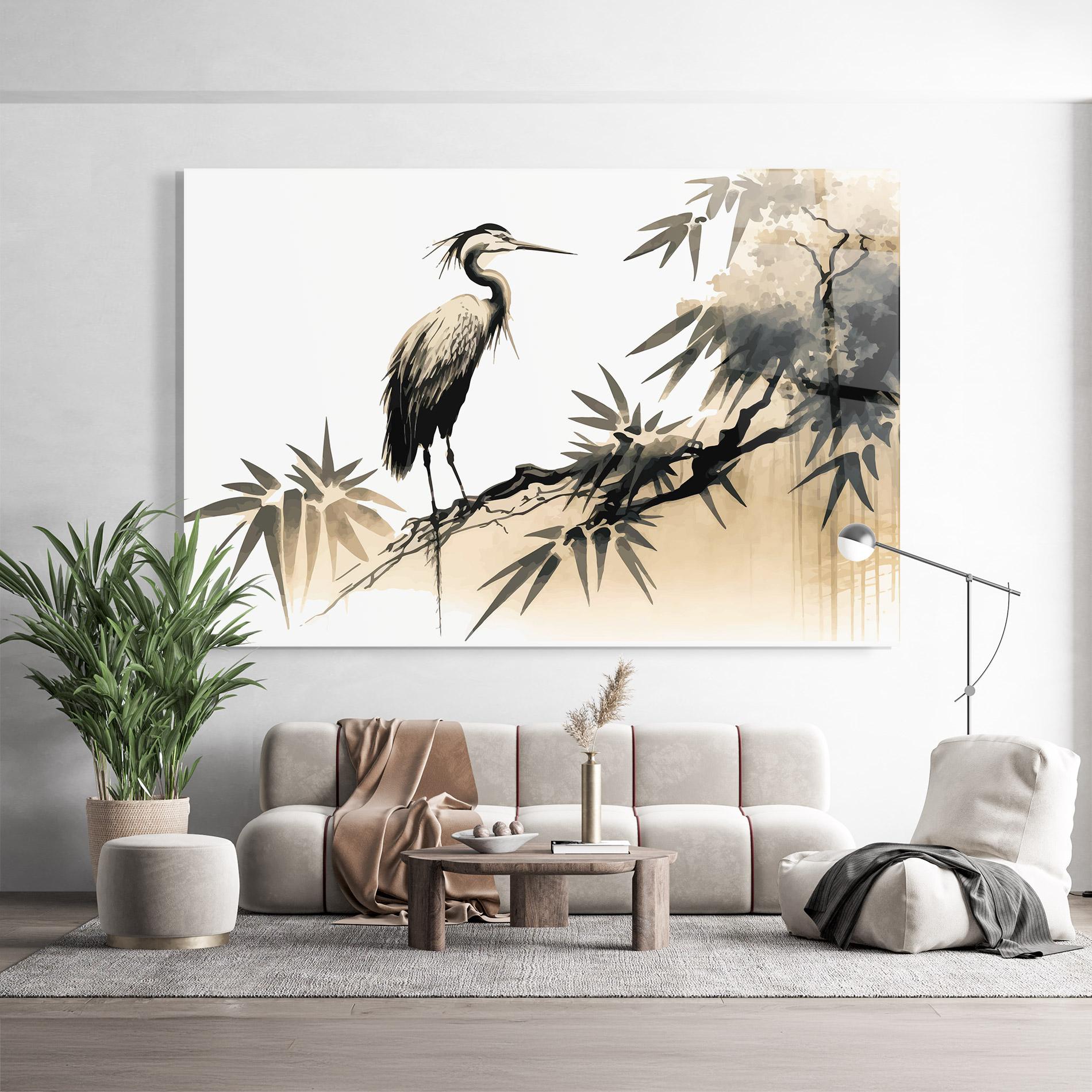 Üvegkép Black Cream Bird Art mockup 9