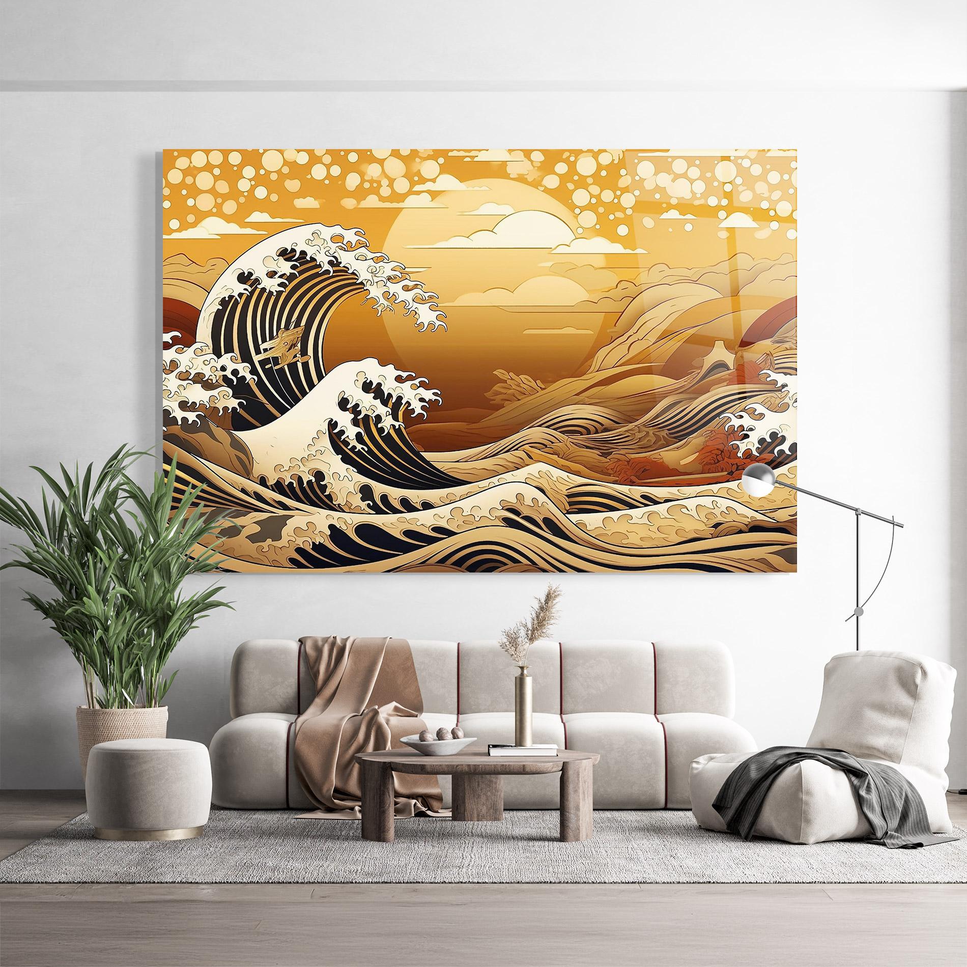 Üvegkép Black Yellow Waves mockup 9