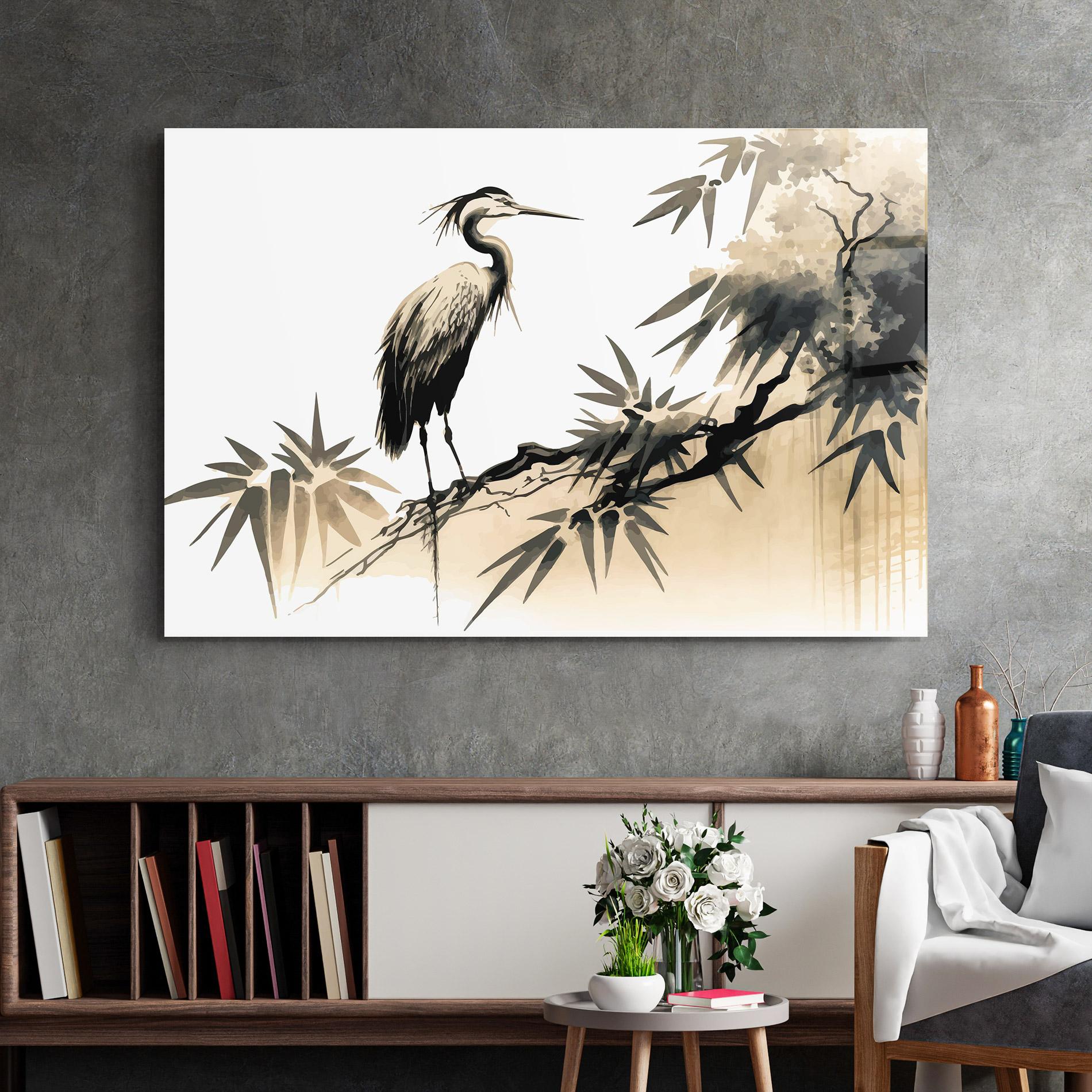 Üvegkép Black Cream Bird Art mockup 2