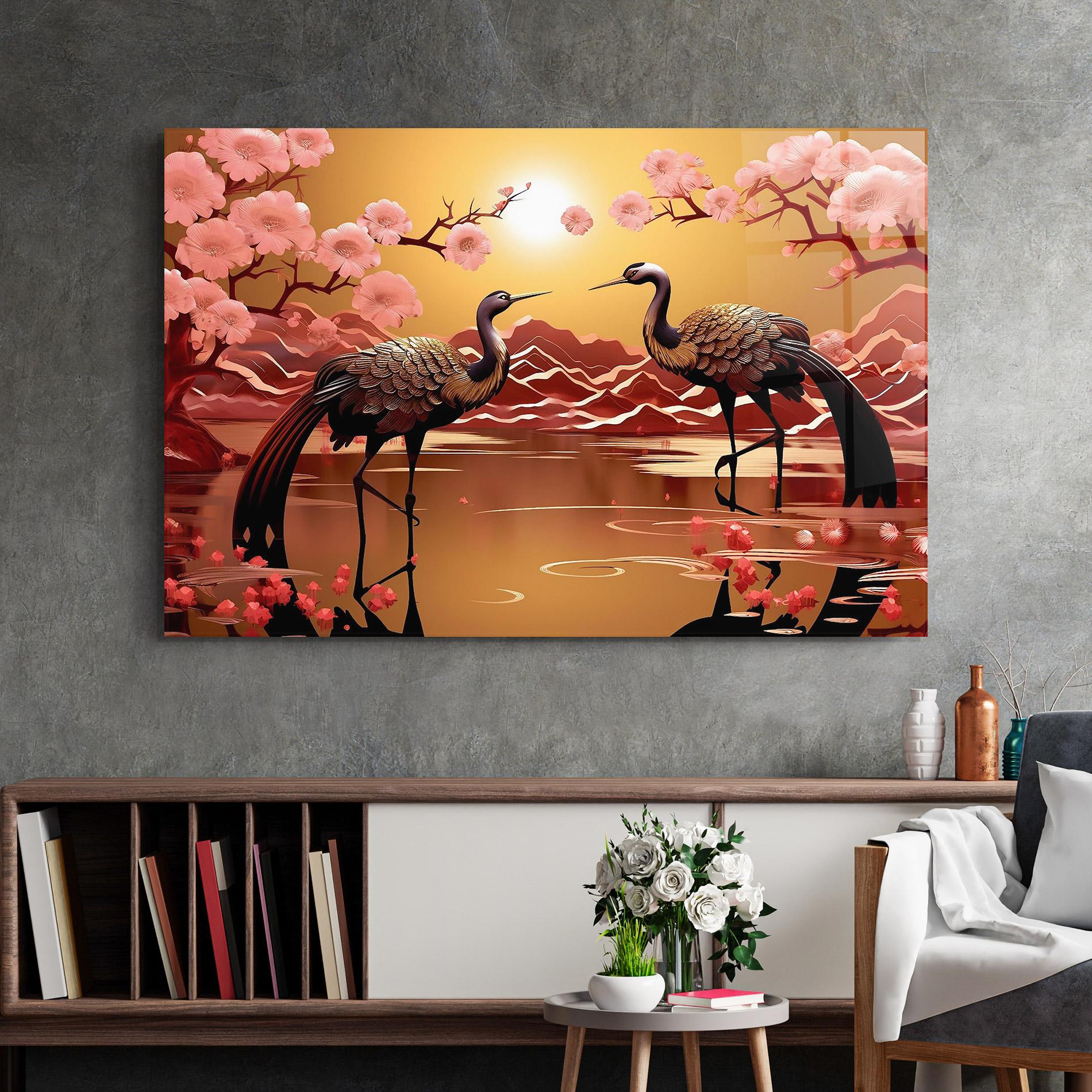 Üvegkép Chinese Birds mockup 2