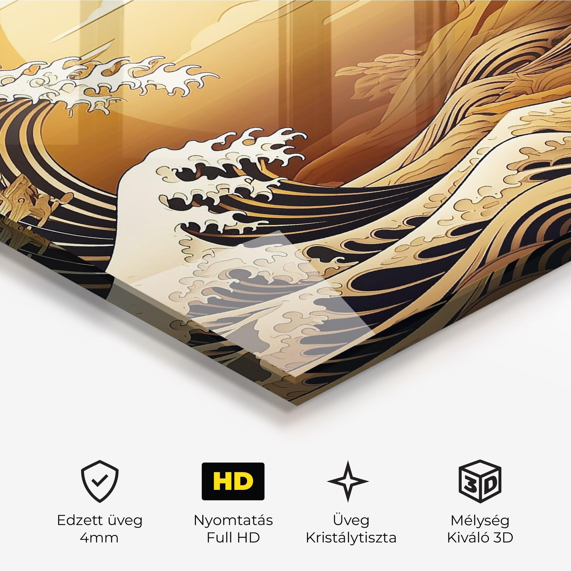 Üvegkép Black Yellow Waves mockup 3