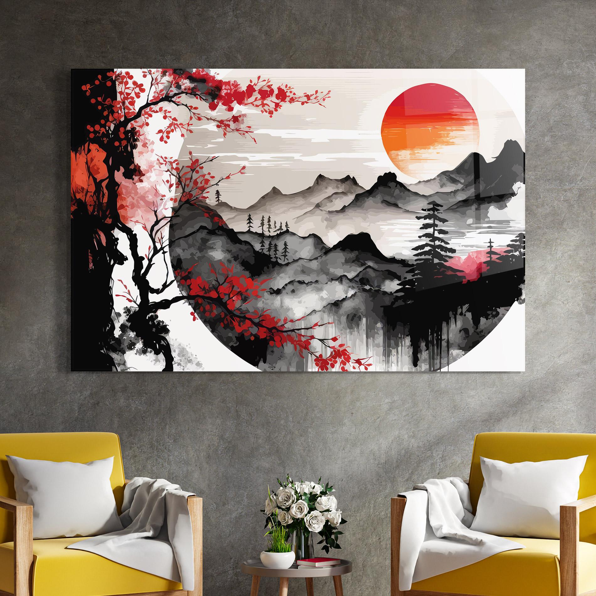 Üvegkép Asiatic Red Orange Sun mockup 4