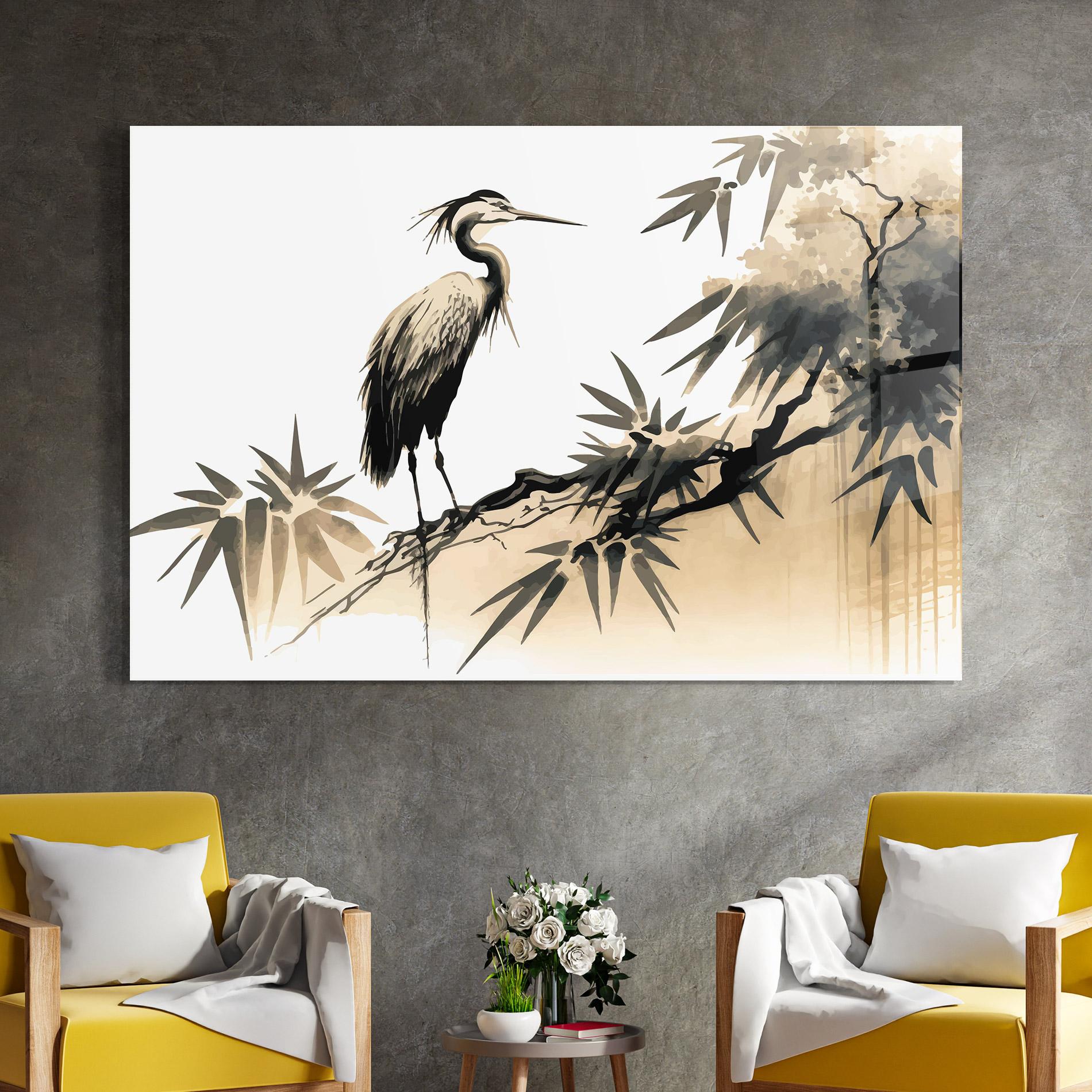 Üvegkép Black Cream Bird Art mockup 4