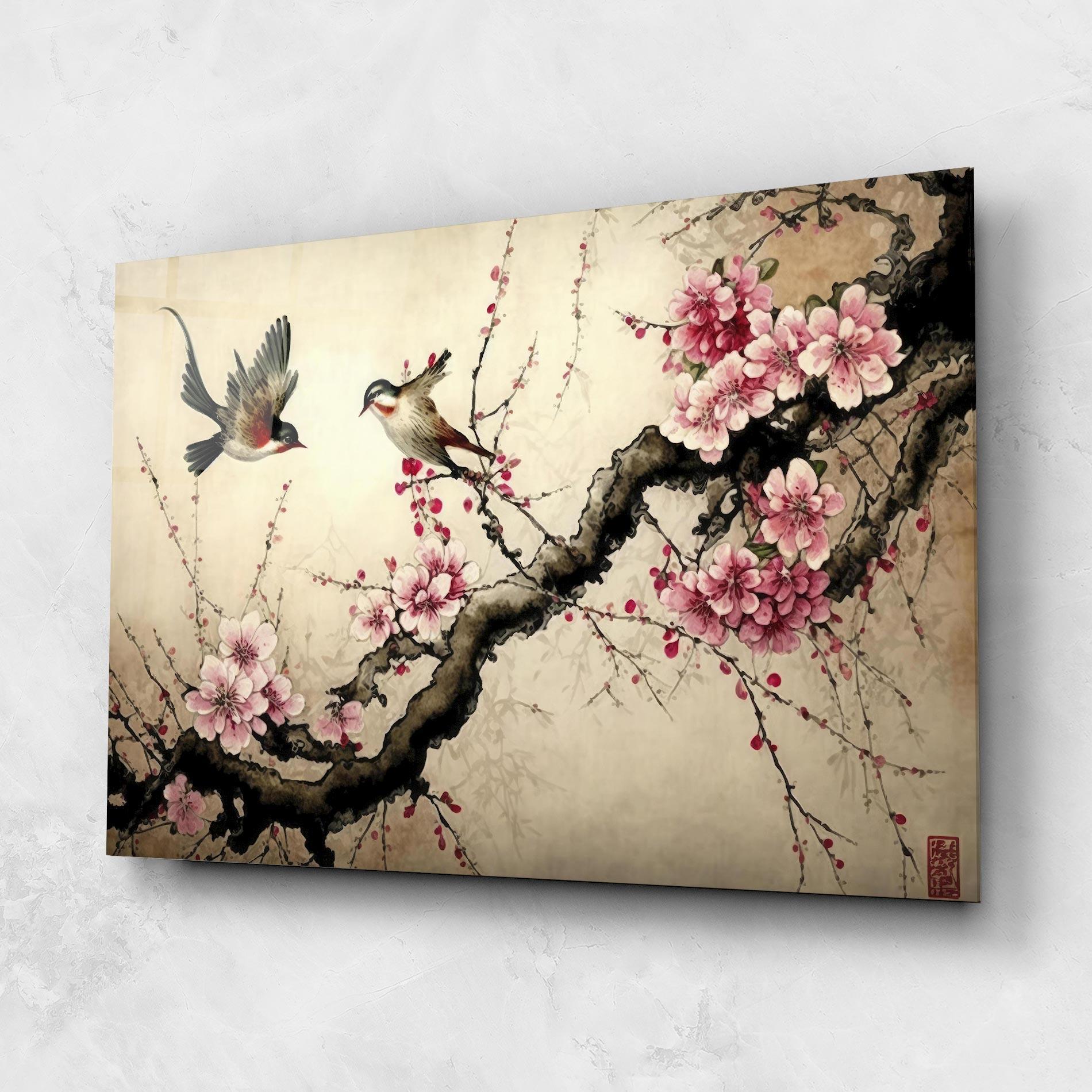 Üvegkép Cherry Blossom Birds mockup 1