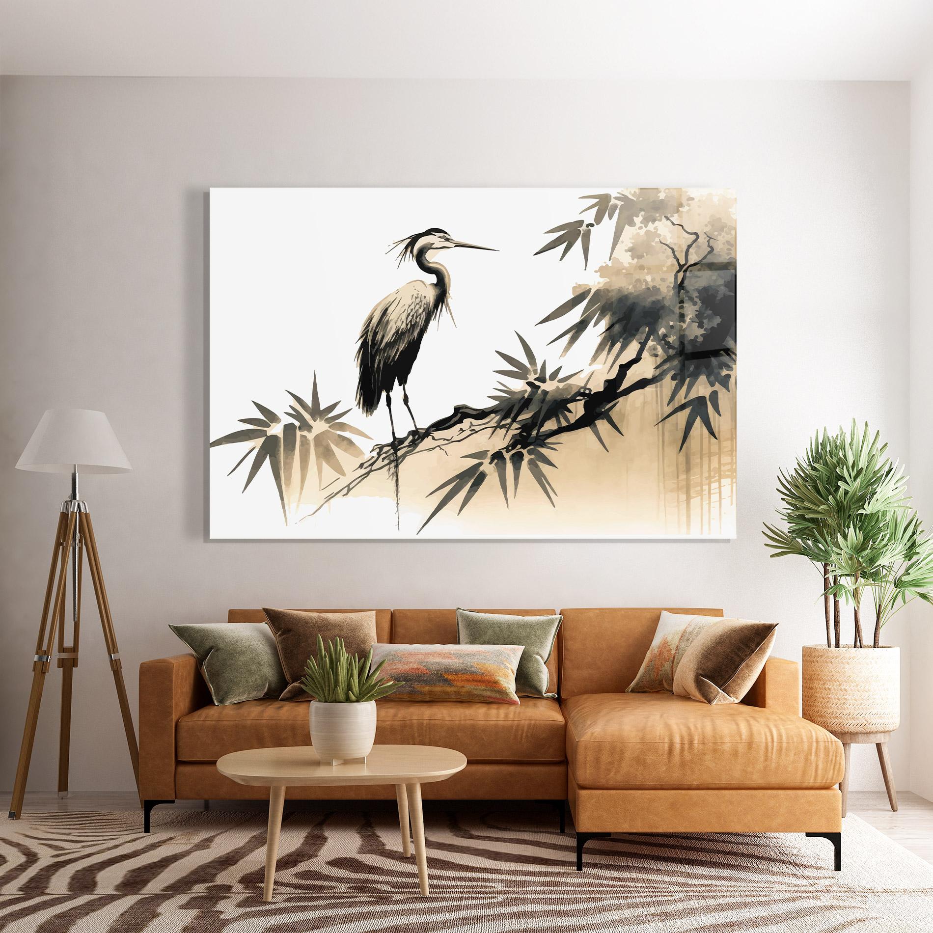 Üvegkép Black Cream Bird Art mockup 7