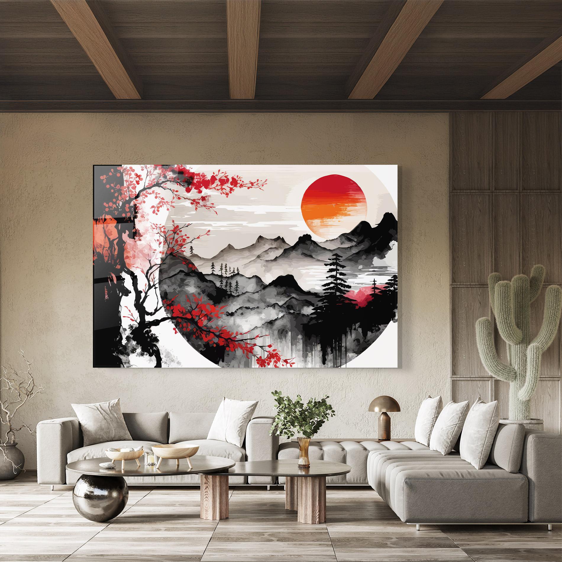 Üvegkép Asiatic Red Orange Sun mockup 8