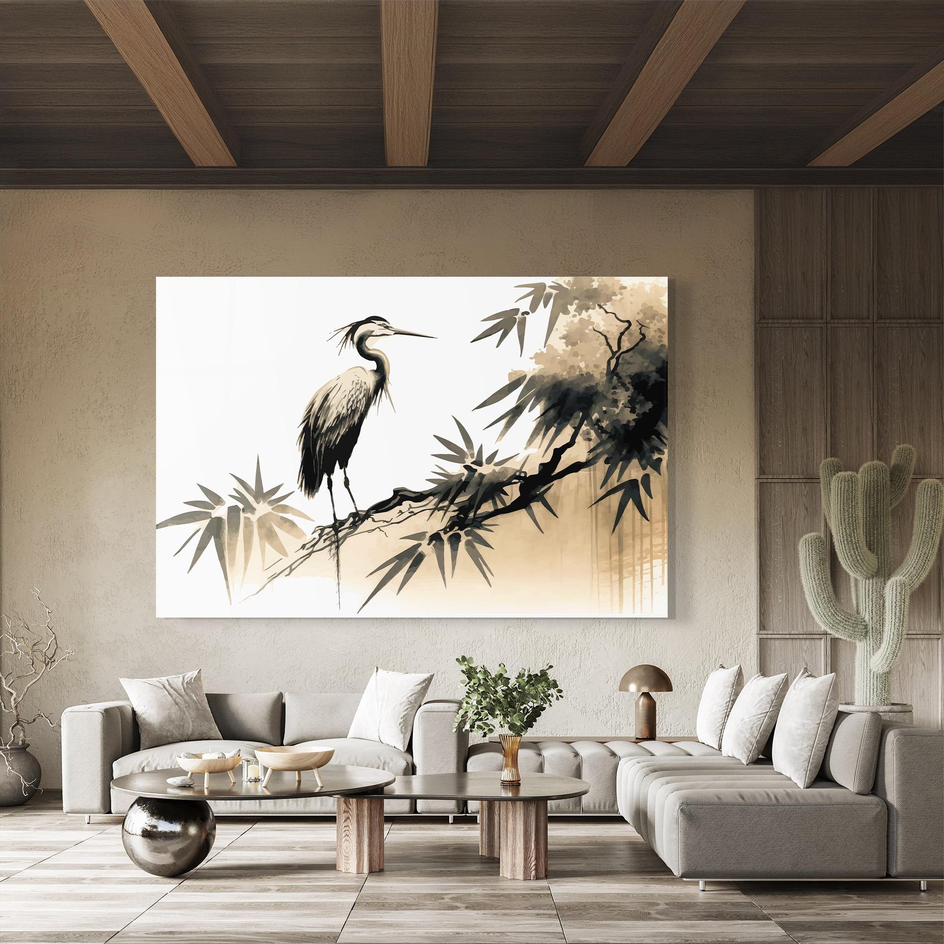 Üvegkép Black Cream Bird Art mockup 8