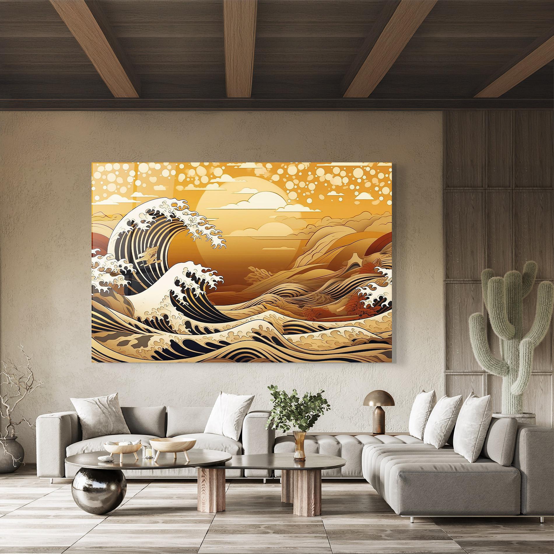 Üvegkép Black Yellow Waves mockup 8