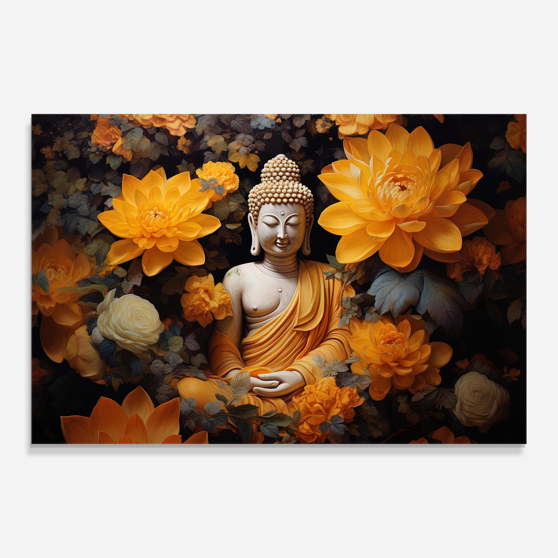 Üvegkép Buddha Big Flowers mockup 0