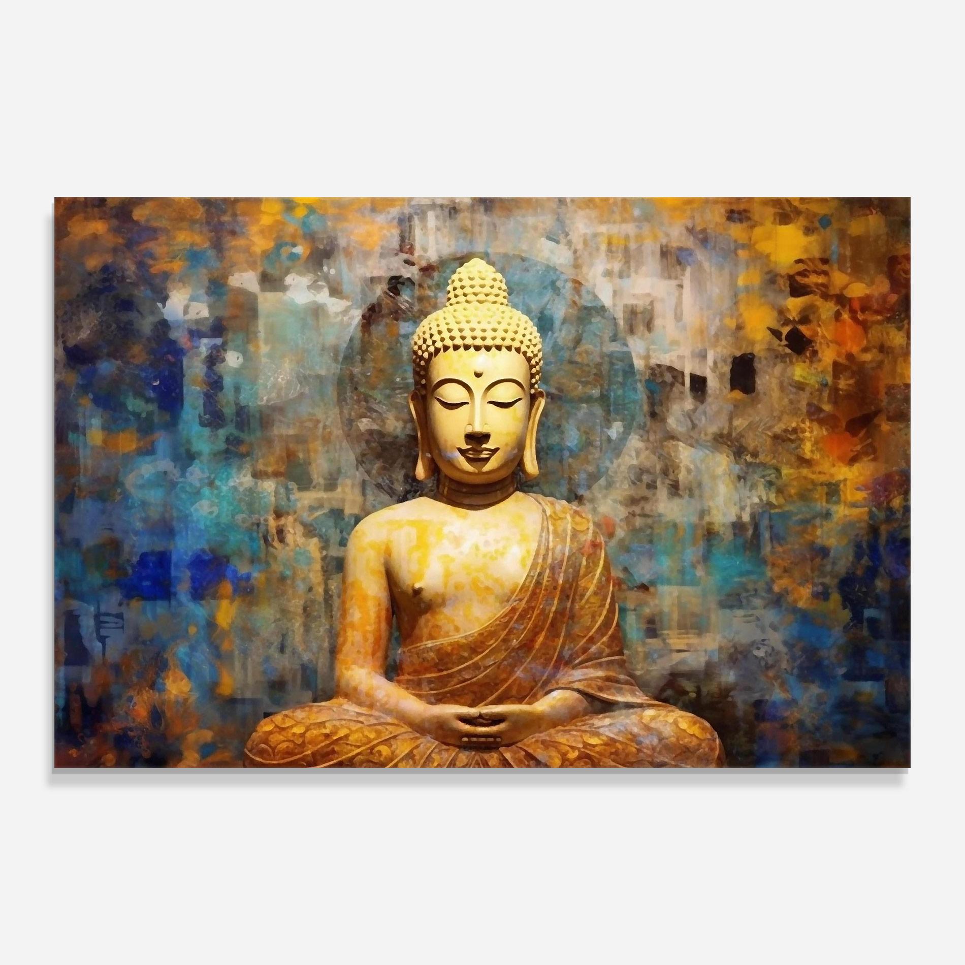 Üvegkép Buddha Blue Gold mockup 0
