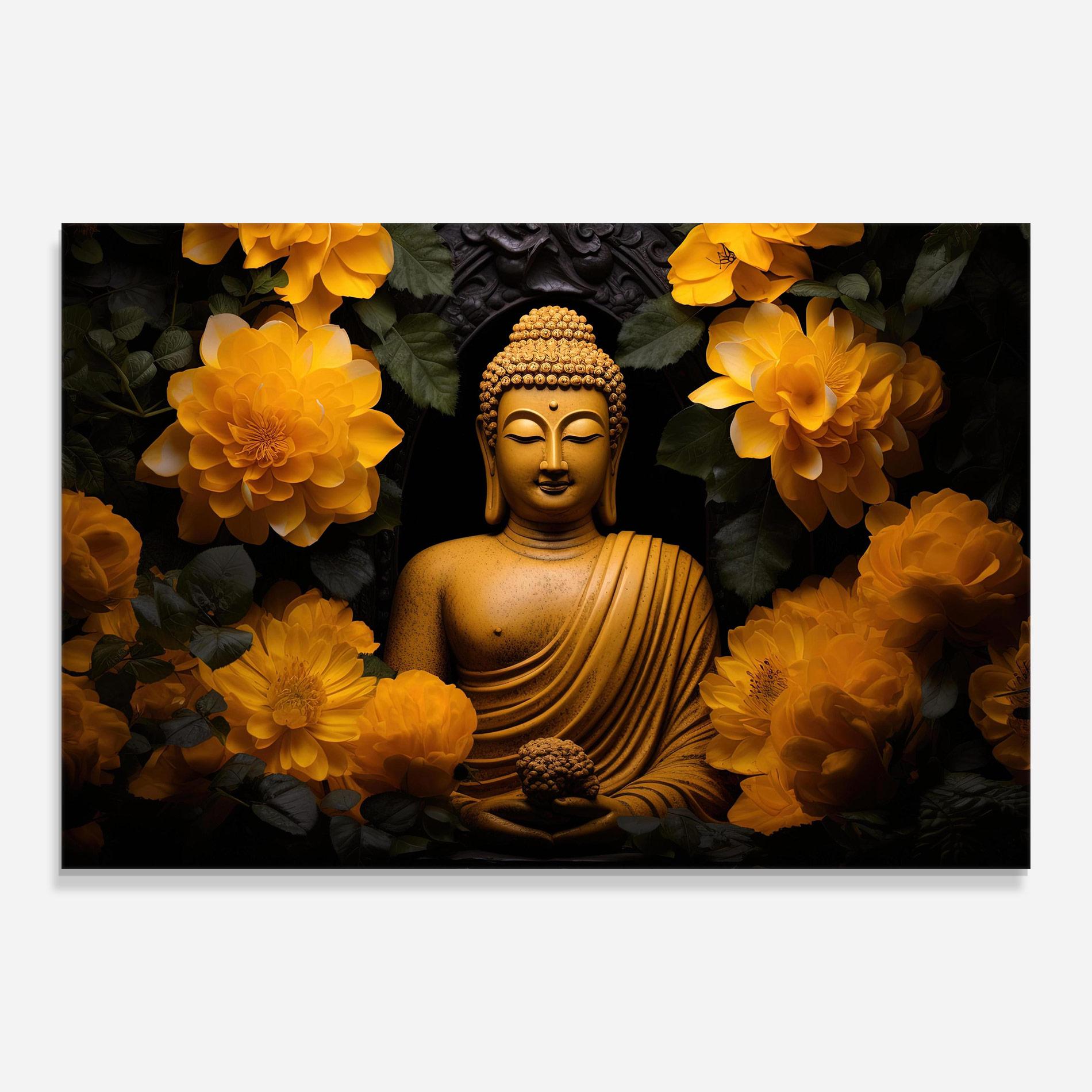 Üvegkép Vecteezy_buddha Statue Surrounded By Yellow Flowers Ai Generated_27745002_860 mockup 0