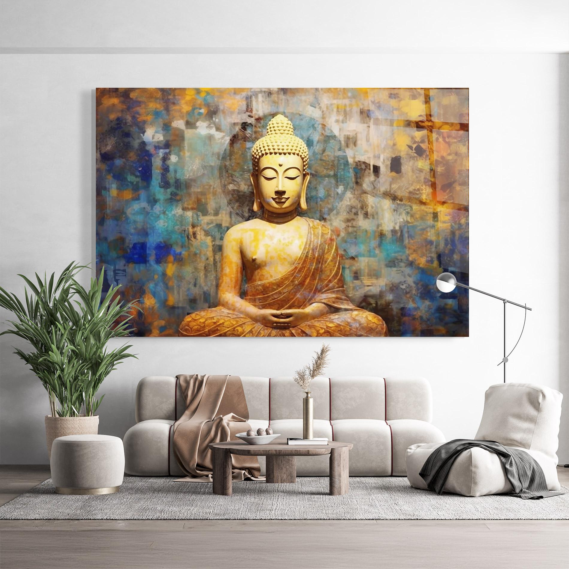 Üvegkép Buddha Blue Gold mockup 9