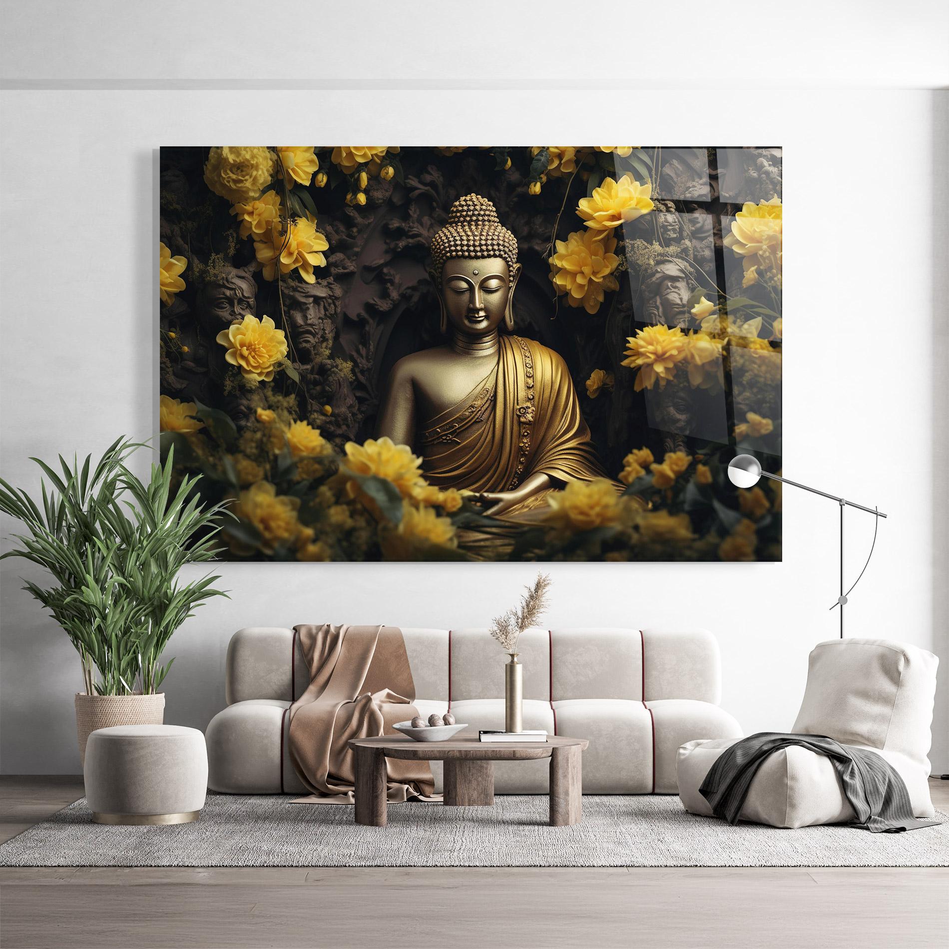 Üvegkép Gold Buddha Flowers mockup 9
