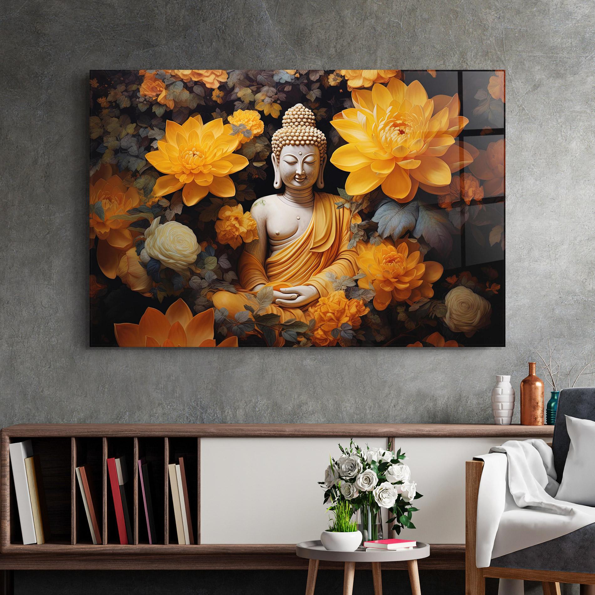 Üvegkép Buddha Big Flowers mockup 2