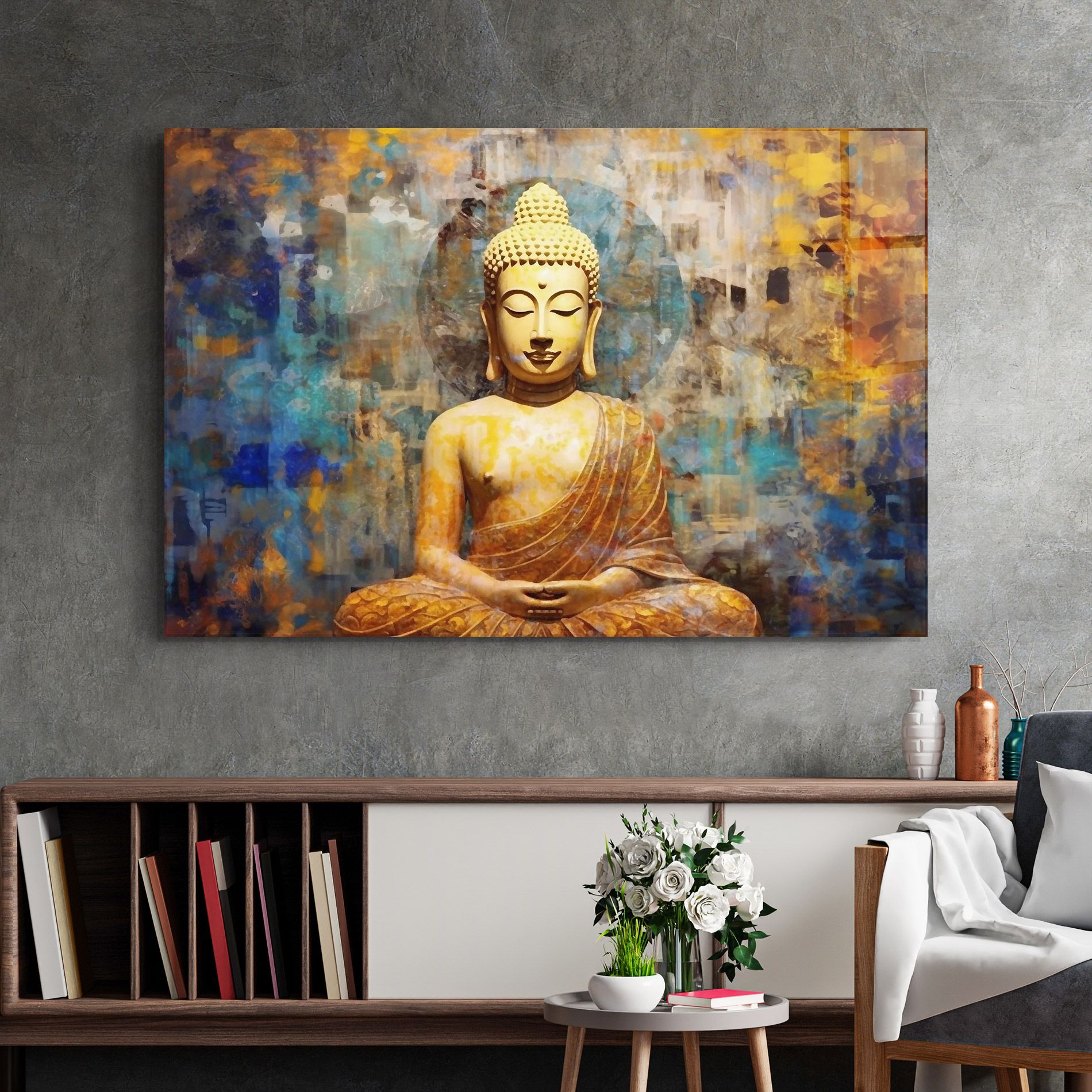 Buddha Blue Gold mockup 2