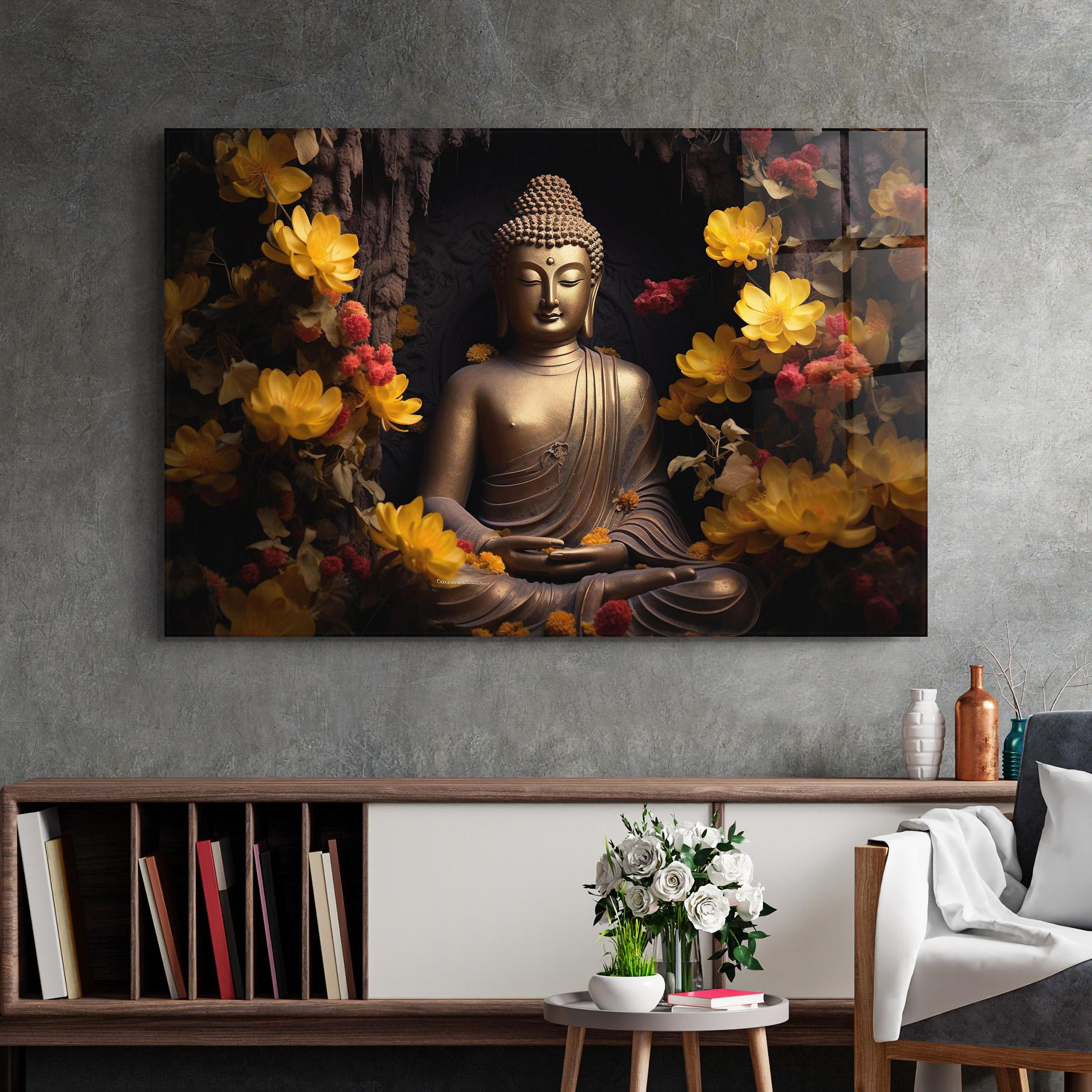 Üvegkép Buddha Yellow Red mockup 2
