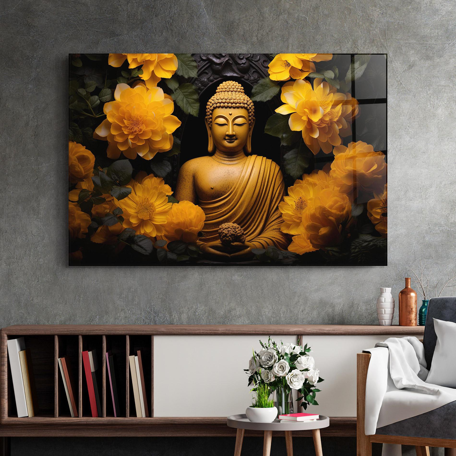 Üvegkép Vecteezy_buddha Statue Surrounded By Yellow Flowers Ai Generated_27745002_860 mockup 2