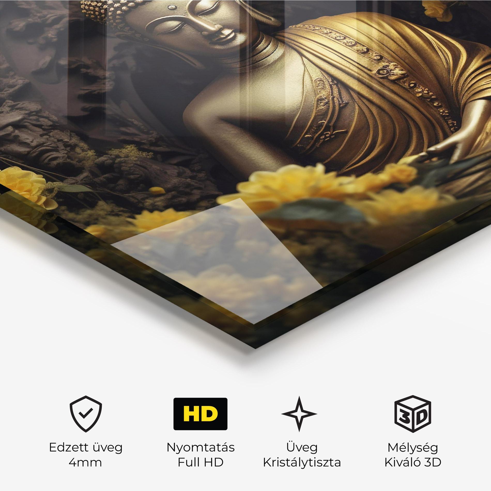 Üvegkép Gold Buddha Flowers mockup 3