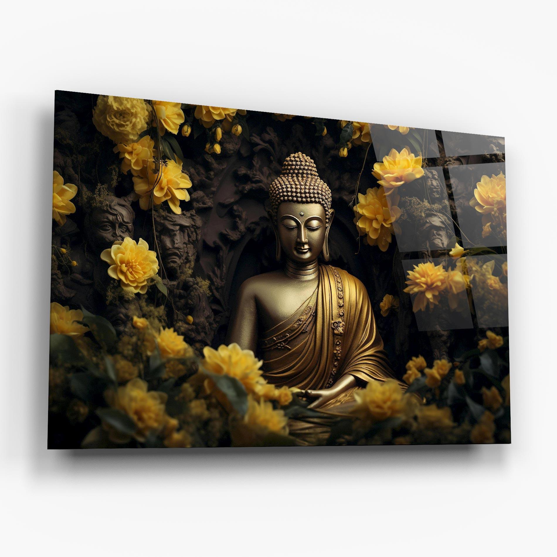 Üvegkép Gold Buddha Flowers mockup 6