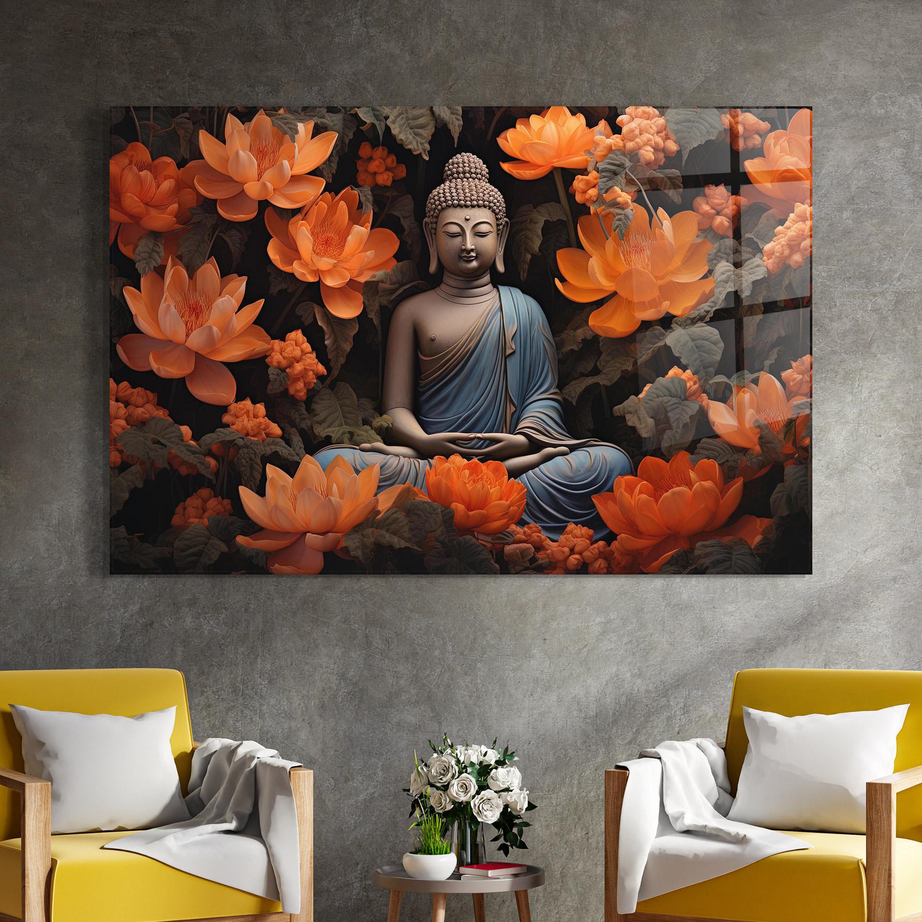 Üvegkép Big Flower Buddha mockup 4