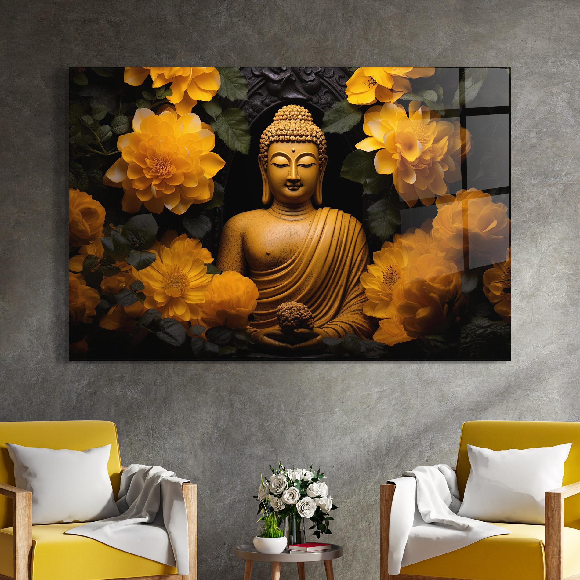 Üvegkép Vecteezy_buddha Statue Surrounded By Yellow Flowers Ai Generated_27745002_860 mockup 4