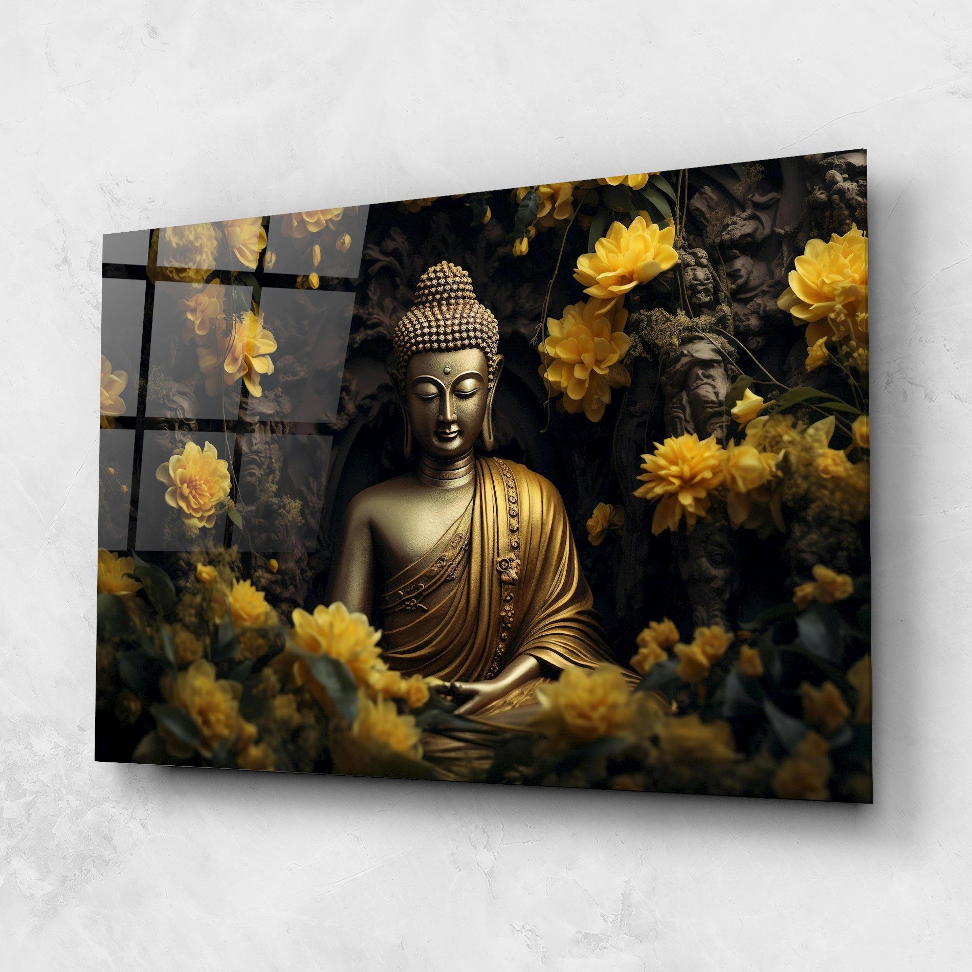 Üvegkép Gold Buddha Flowers mockup 1