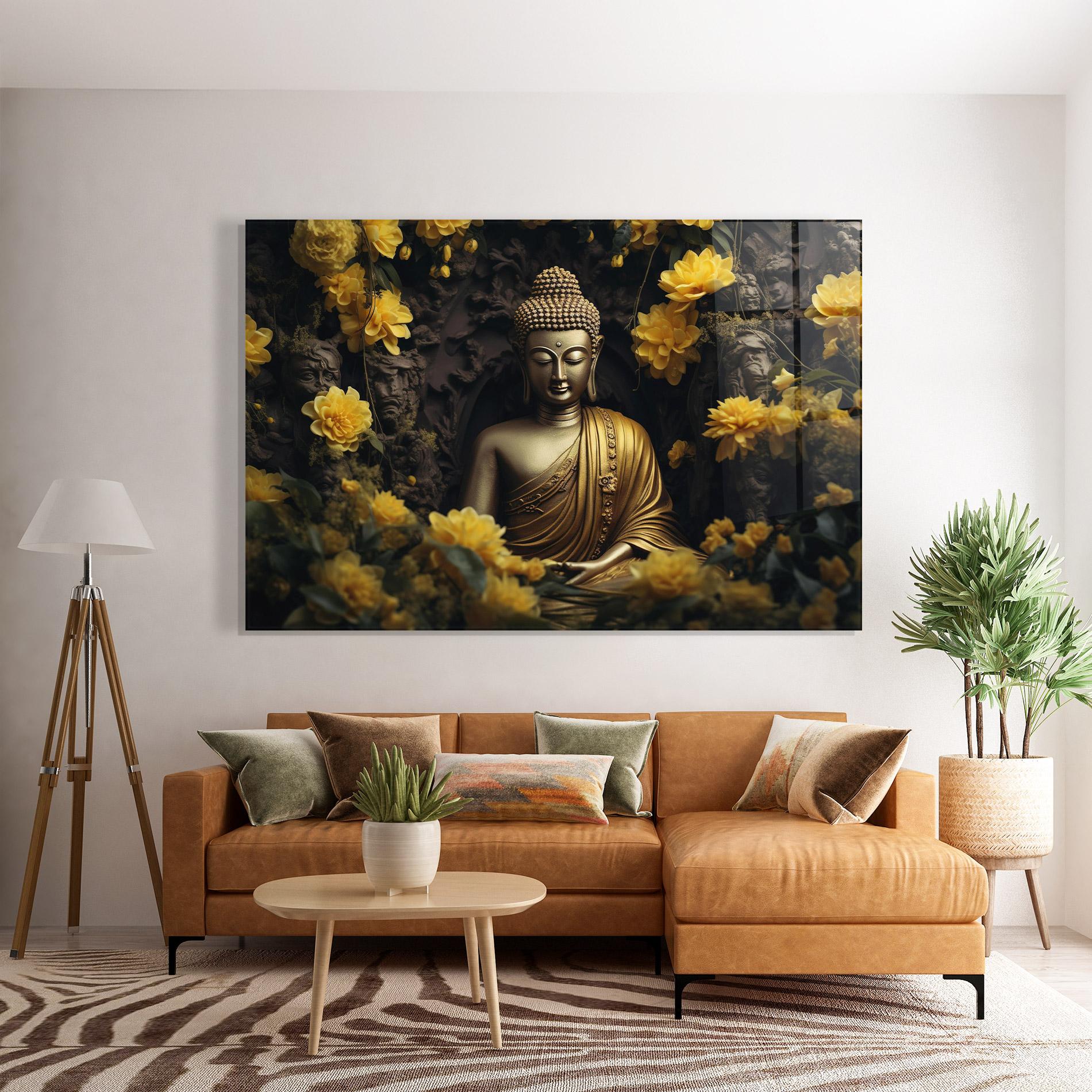 Üvegkép Gold Buddha Flowers mockup 7