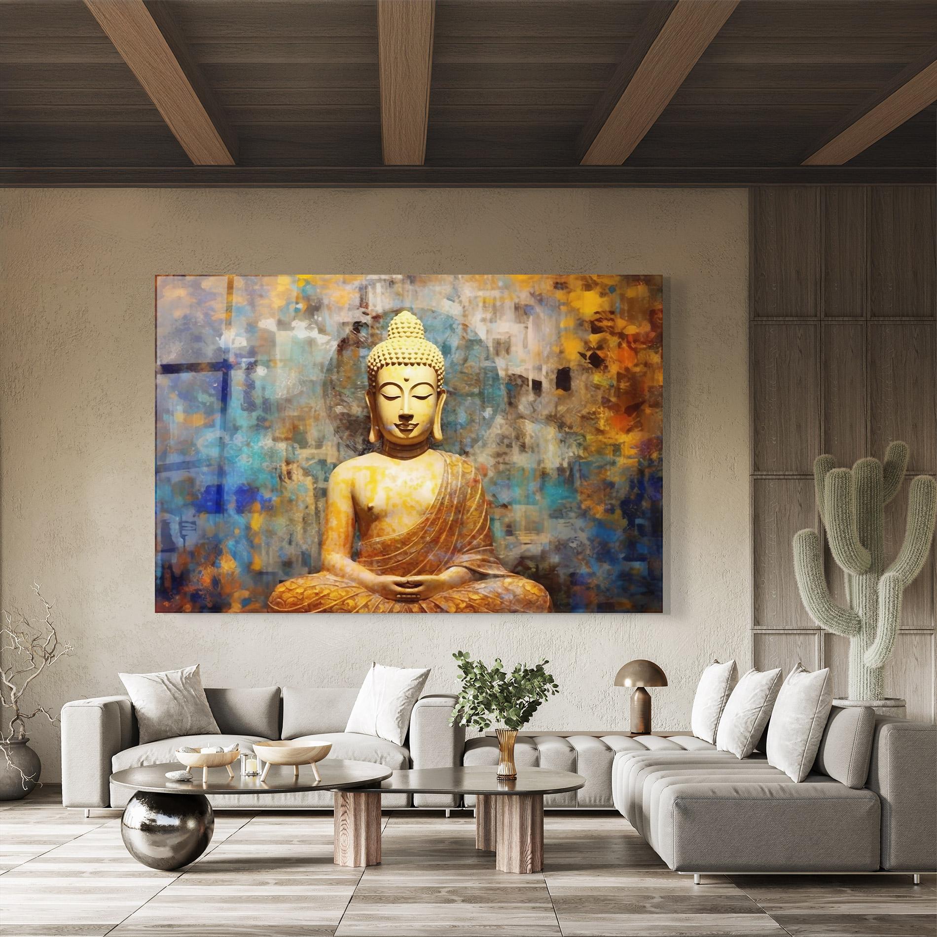 Üvegkép Buddha Blue Gold mockup 8