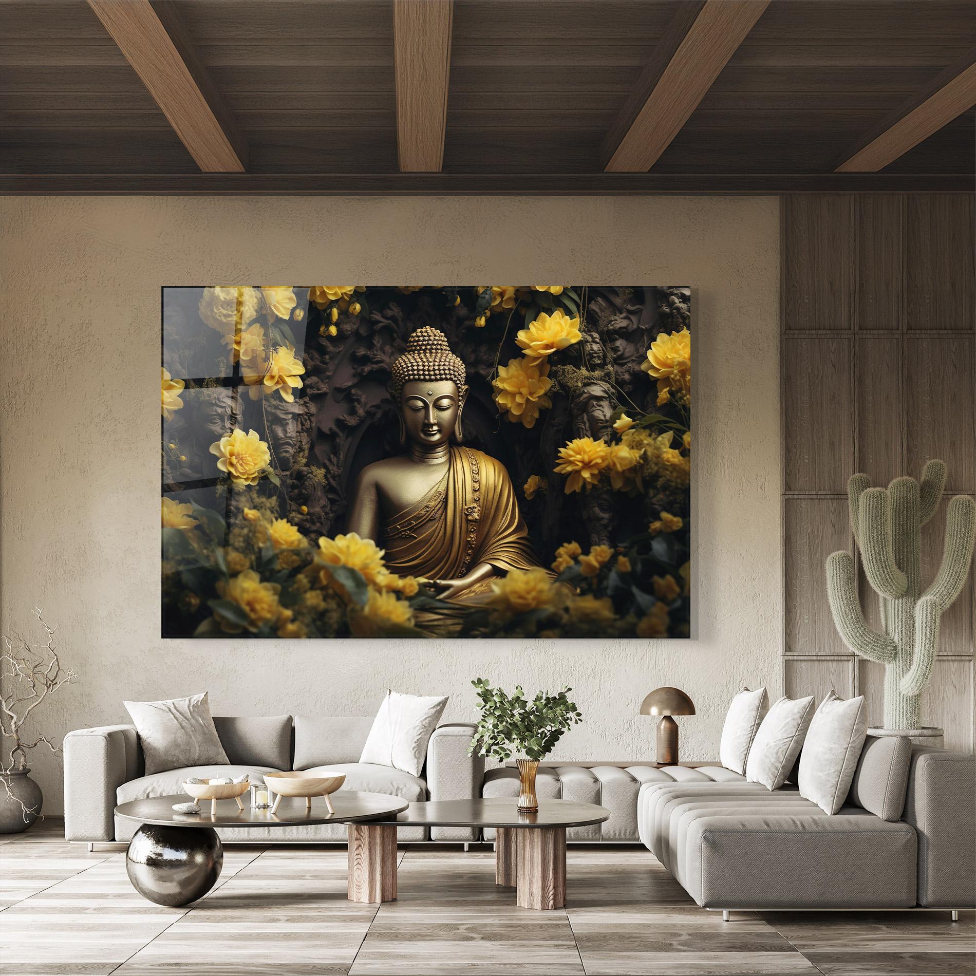 Üvegkép Gold Buddha Flowers mockup 8