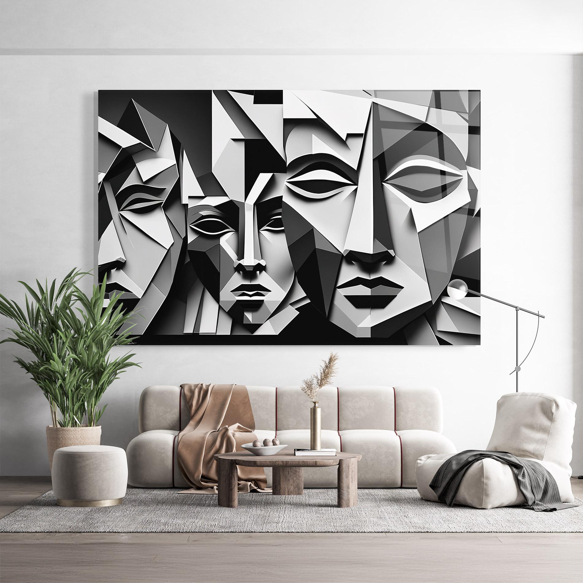 Üvegkép Grey Faces Collage mockup 9