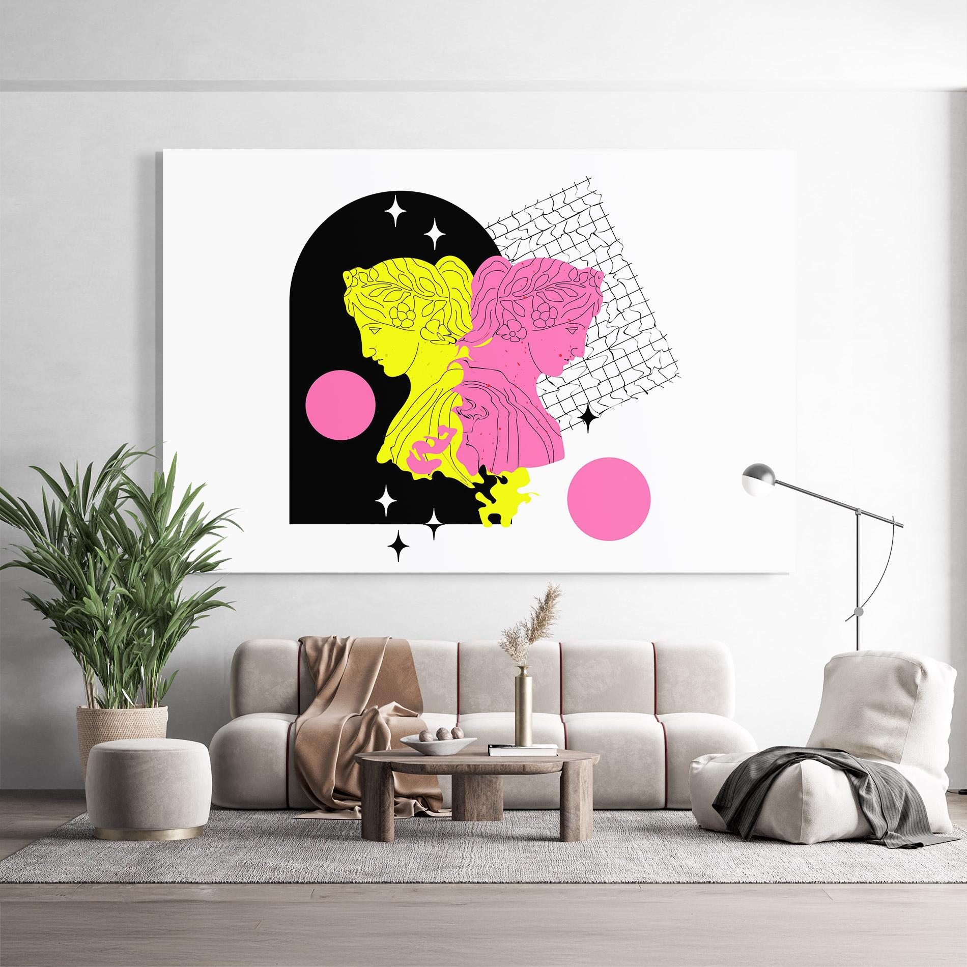 Üvegkép Yellow Pink Statue mockup 9