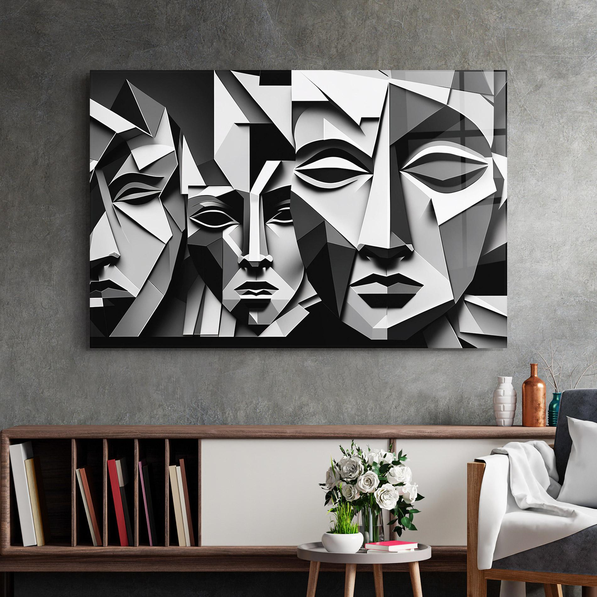 Üvegkép Grey Faces Collage mockup 2