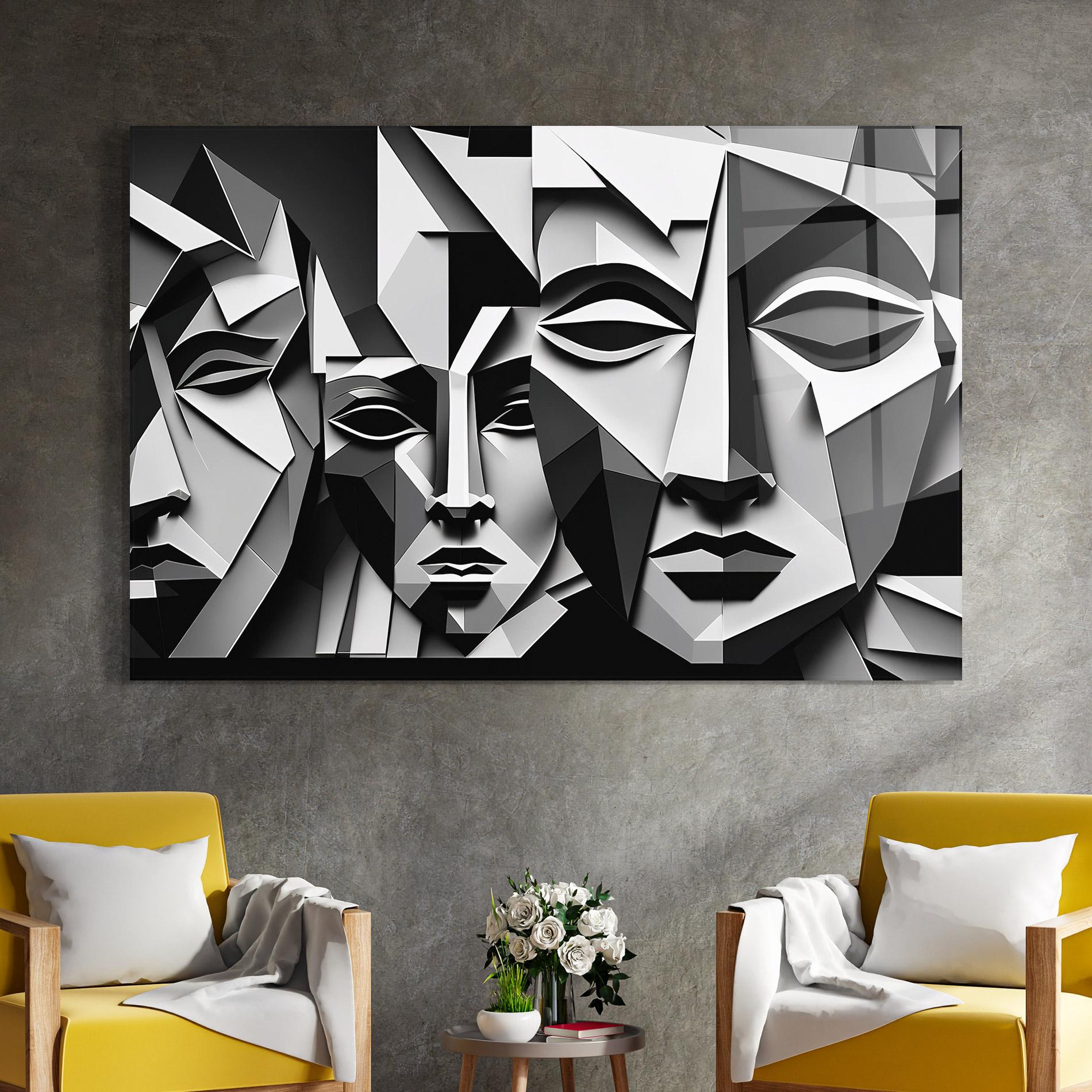 Üvegkép Grey Faces Collage mockup 4