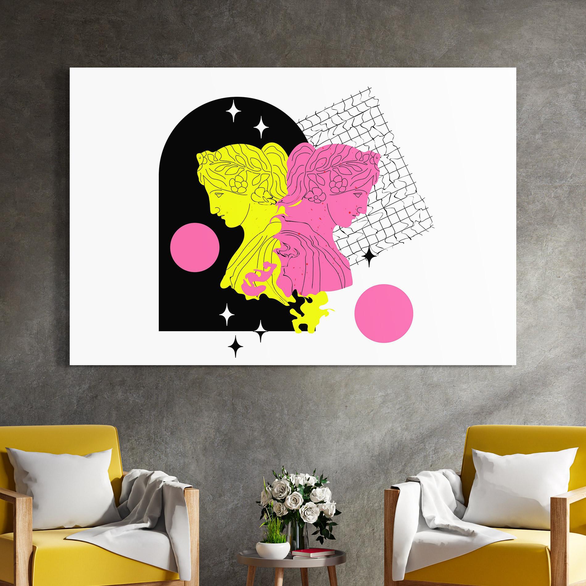 Üvegkép Yellow Pink Statue mockup 4