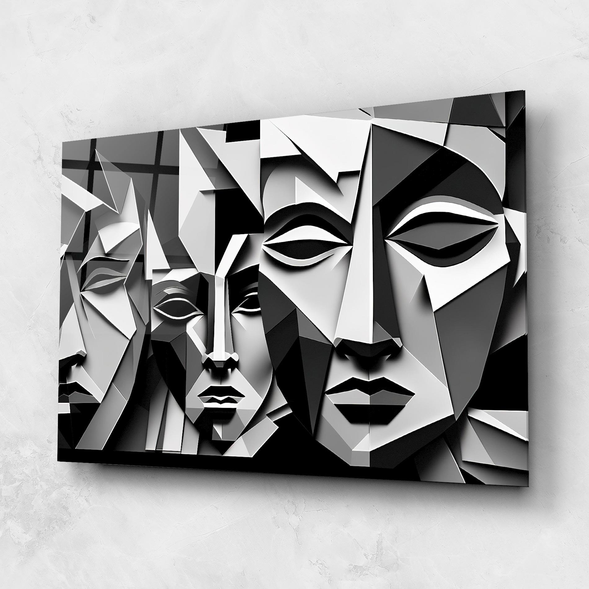 Üvegkép Grey Faces Collage mockup 1