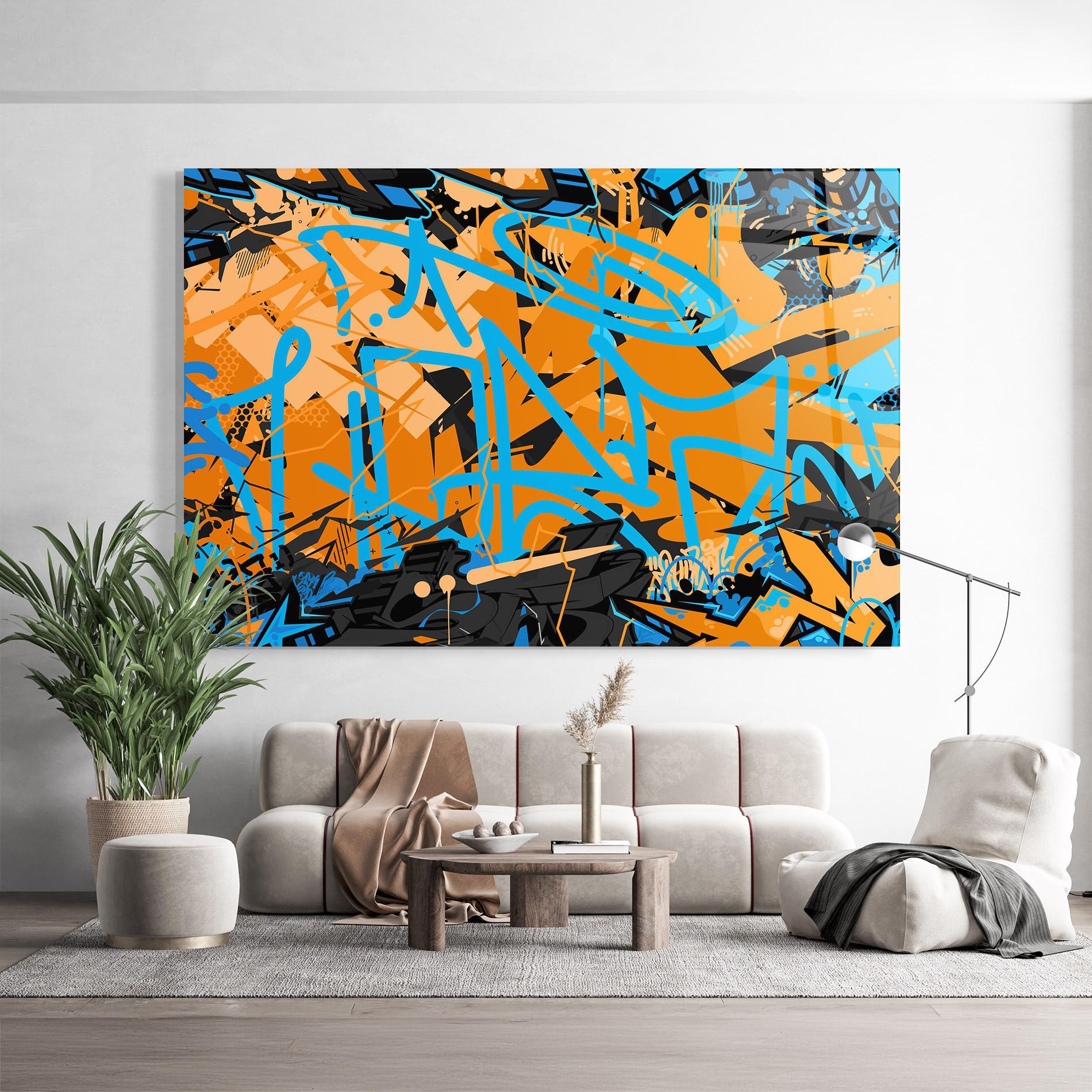 Üvegkép Blue Orange Graffiti mockup 9
