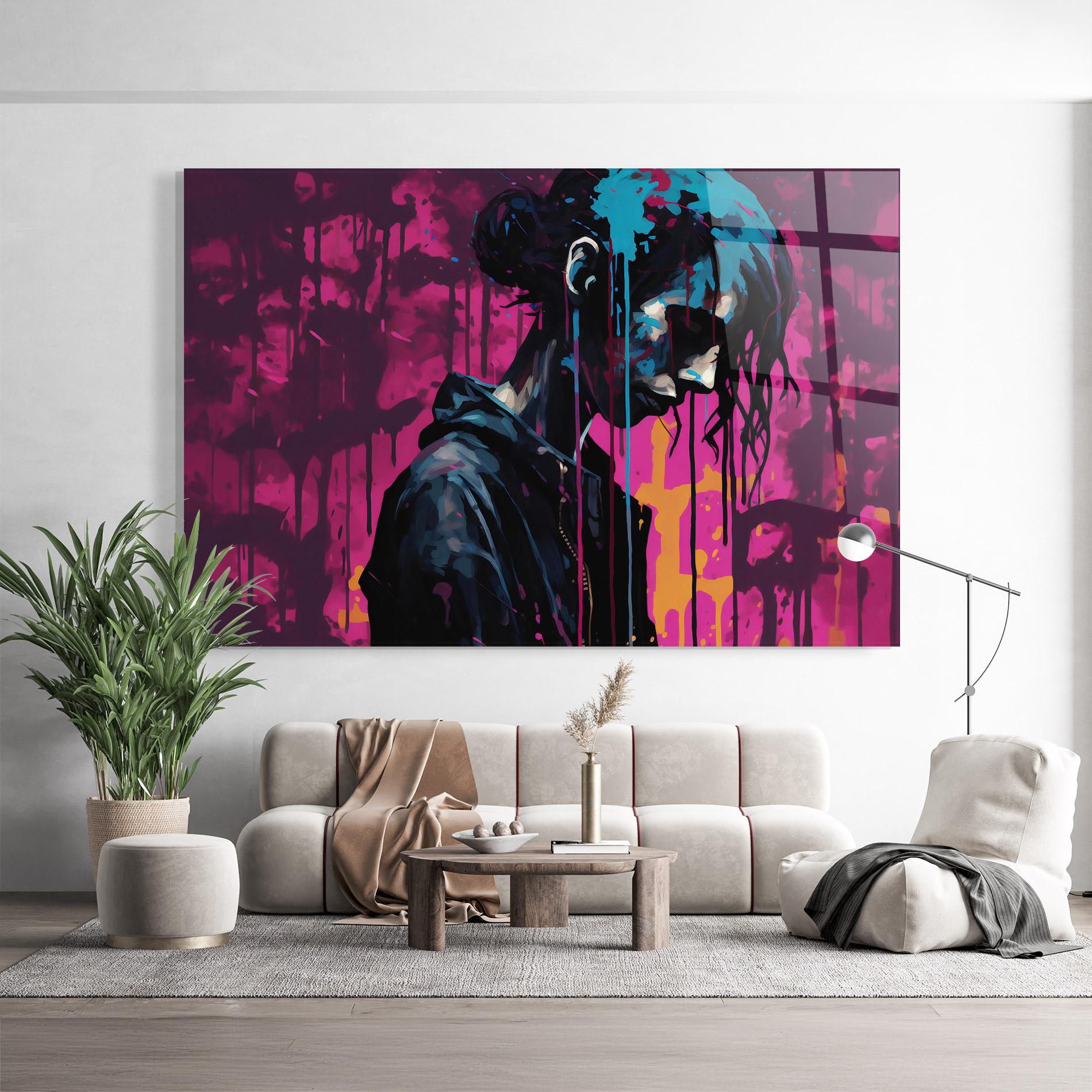 Üvegkép Blue Pink Paint Falling mockup 9